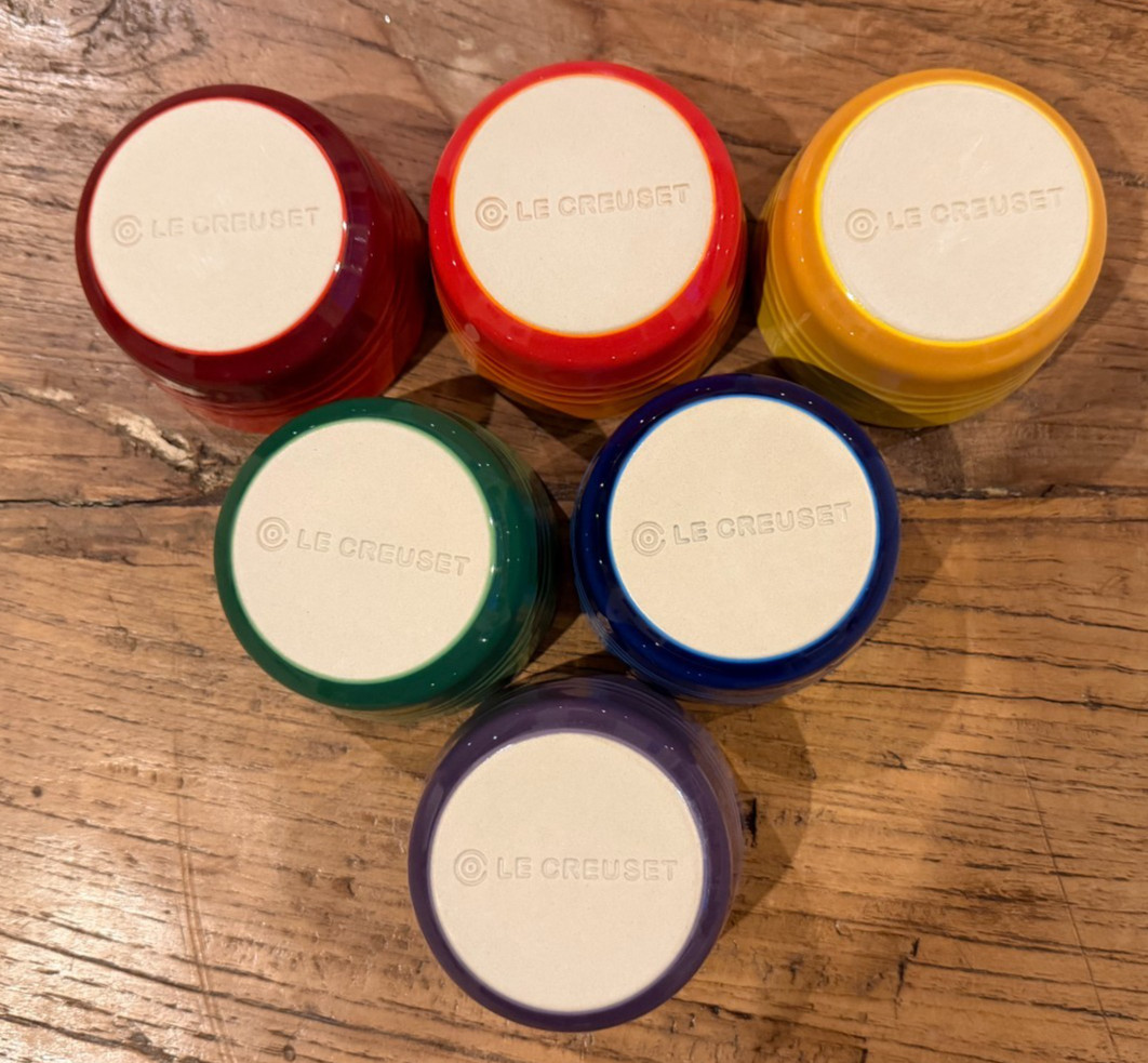 Le Creuset Stoneware Rainbow Multicolor Set of 6 3.5oz Mini Ramekins NEW NIB