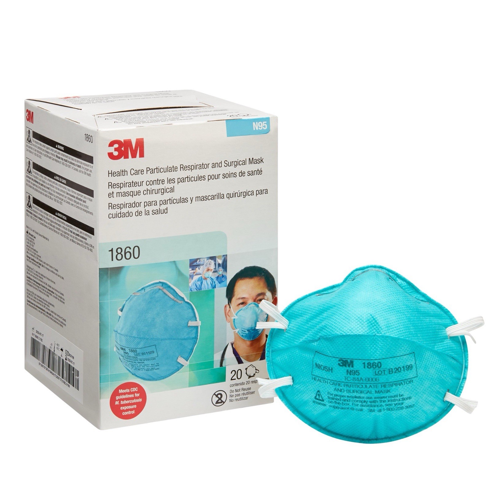 3M 1860 N95 Adult Face Mask Particulate Respirator 120pc/ 6 box Exp 02/23/26 NEW