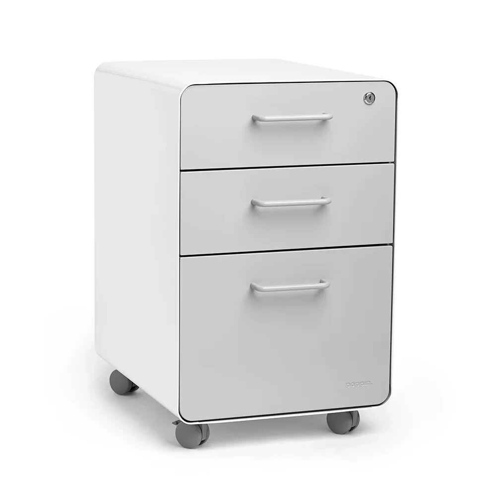 Stow 3-Drawer File Cabinet, Rolling White/Grey By Poppin (NEW IN BOX)