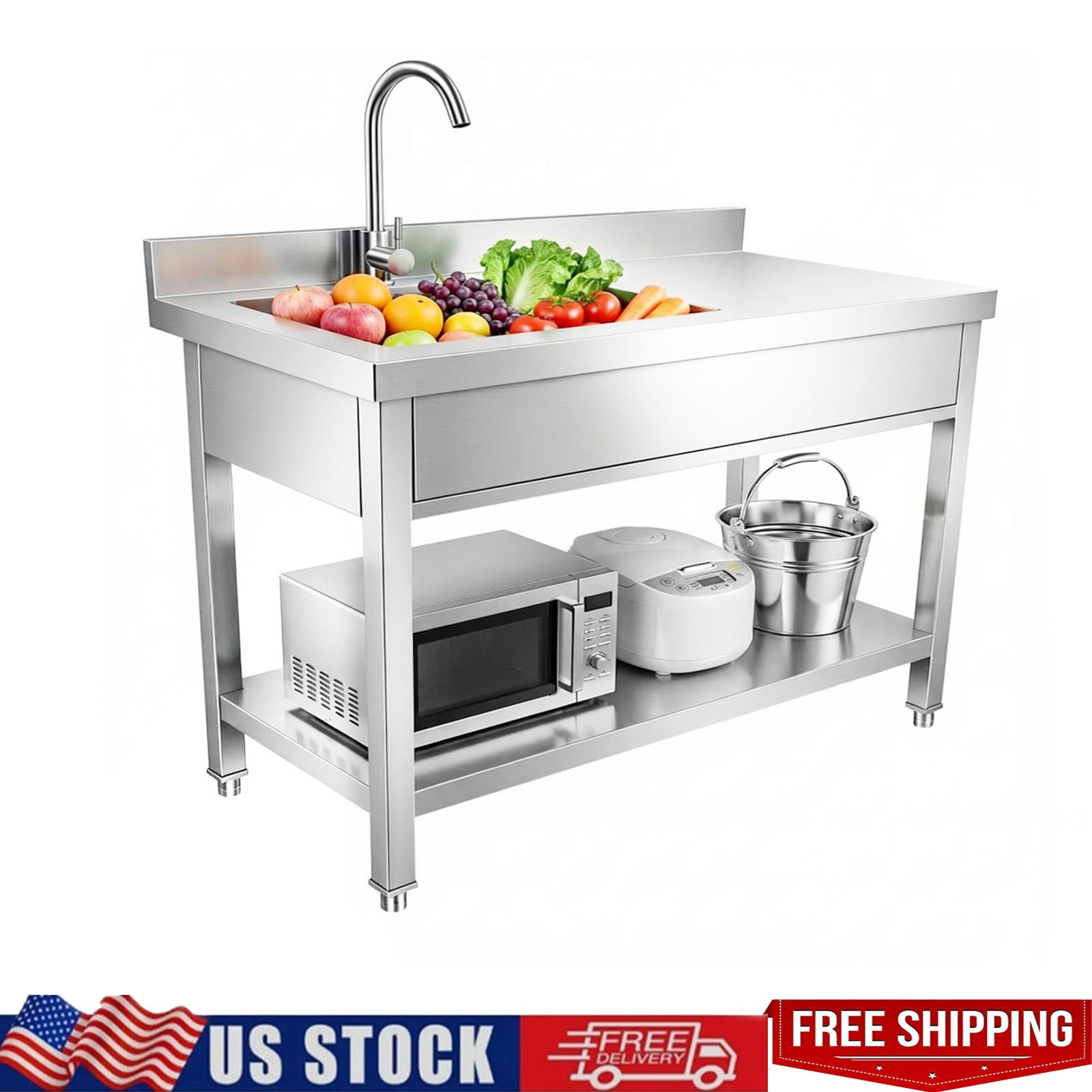 Stainless Steel Commercial Kitchen Sink,39″ Single Bowl Utility Sink Commercia