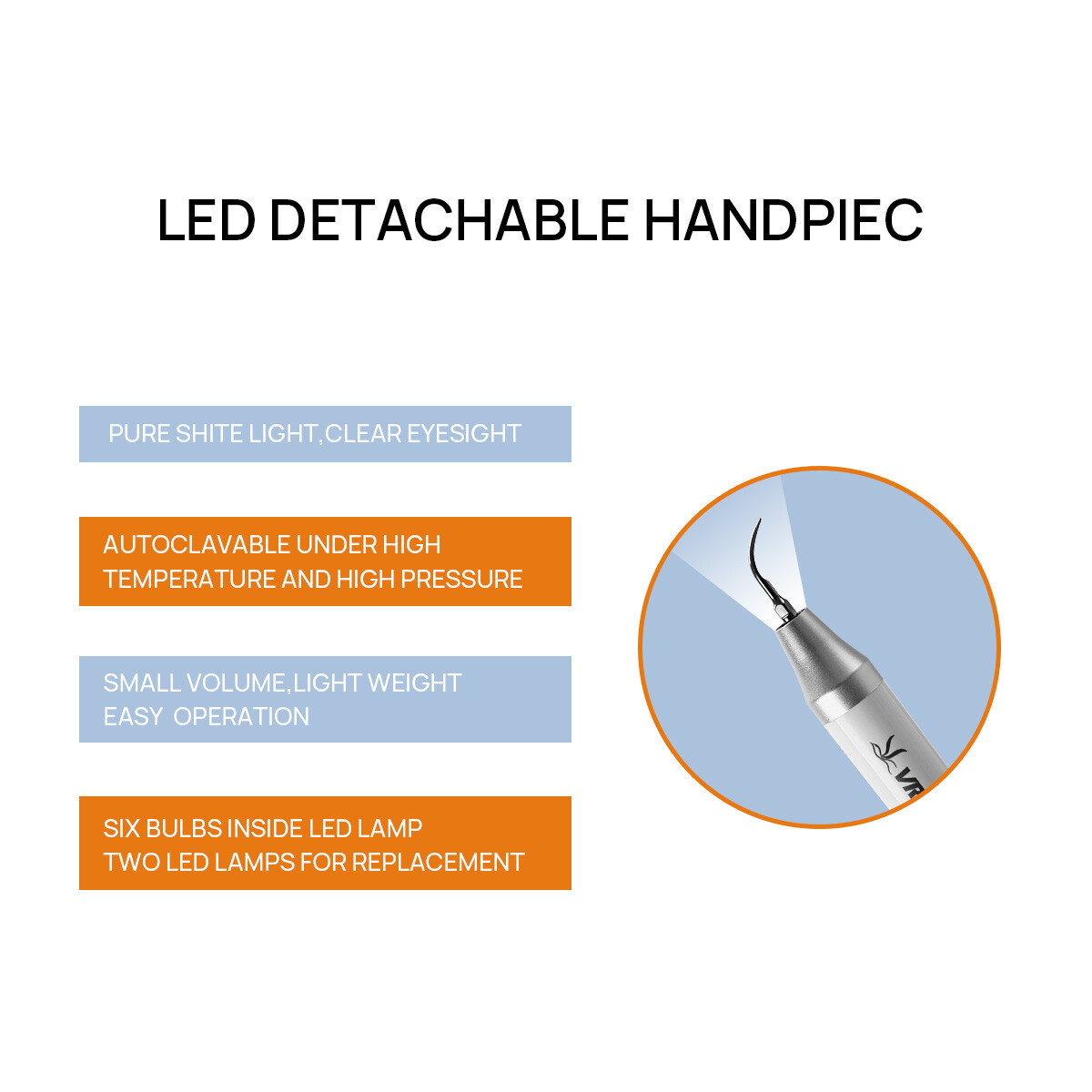 Dental WIRELESS CONTROL LED Ultrasonic Scaler / LED Detachable Handpiece VRN-A8