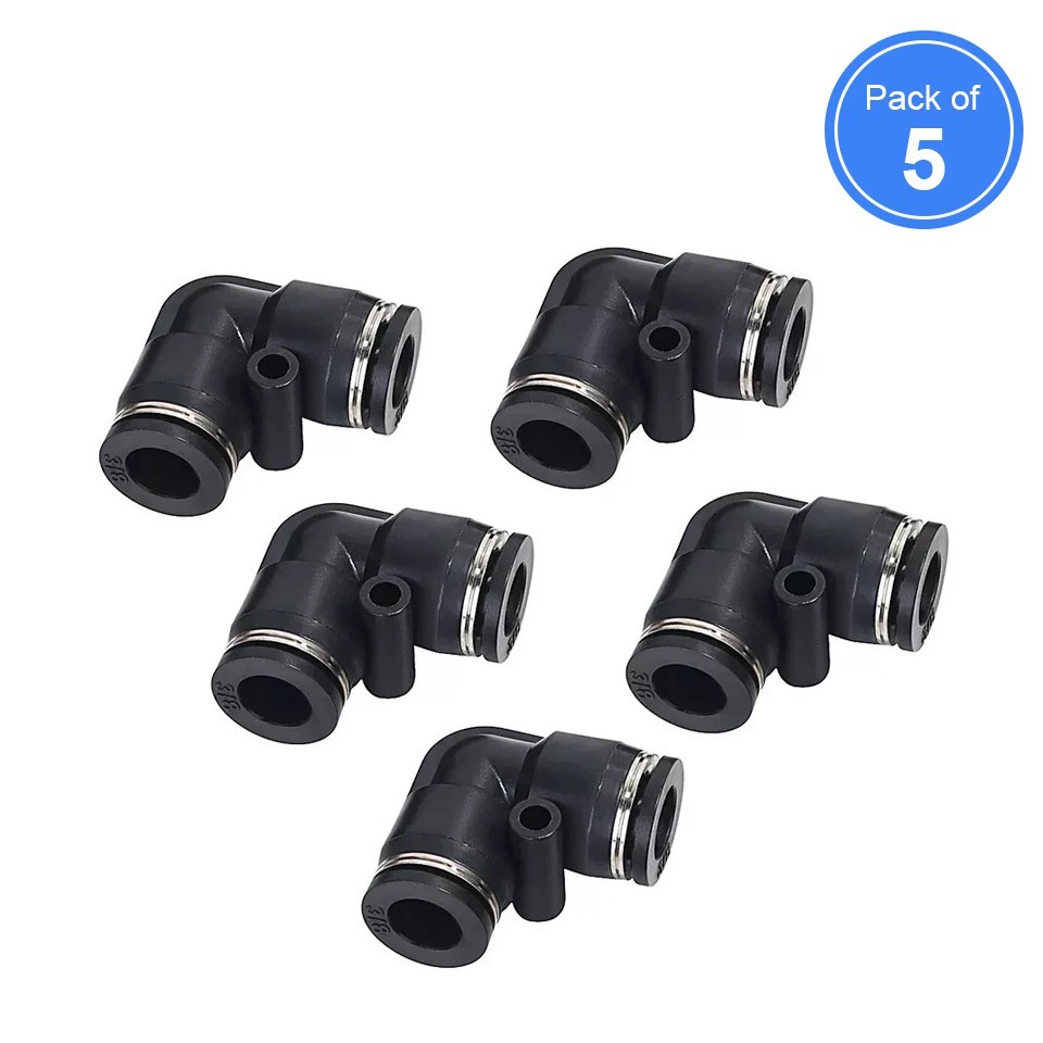 Push To Connect Fittings Elbow For 3/8» OD Pneumatic Air Line Hose 90° 5Pcs