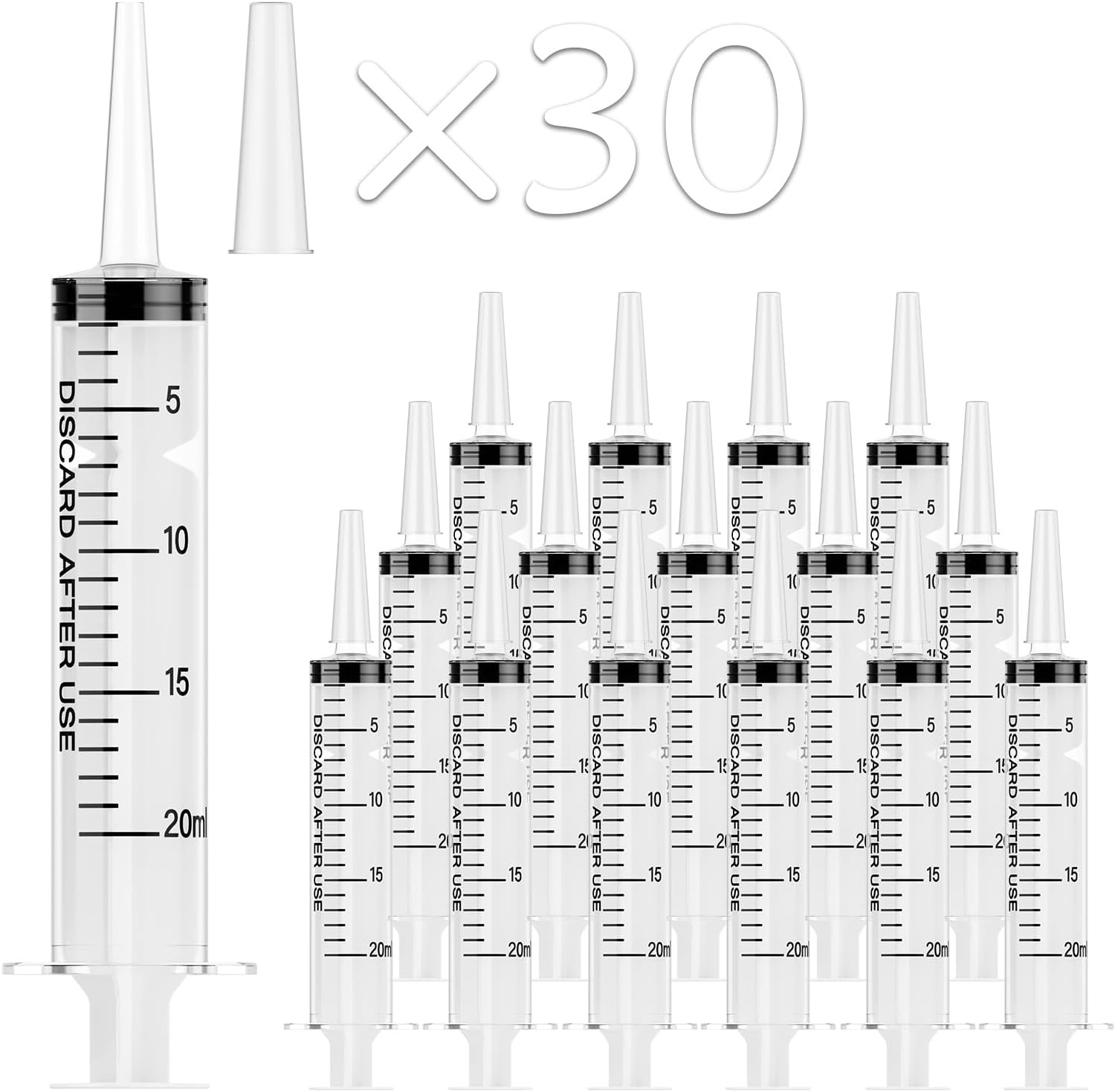 JOLLY PARTY 30 Pack 20Ml Syringes, Plastic Syringes with Catheter Tip and Cap, I