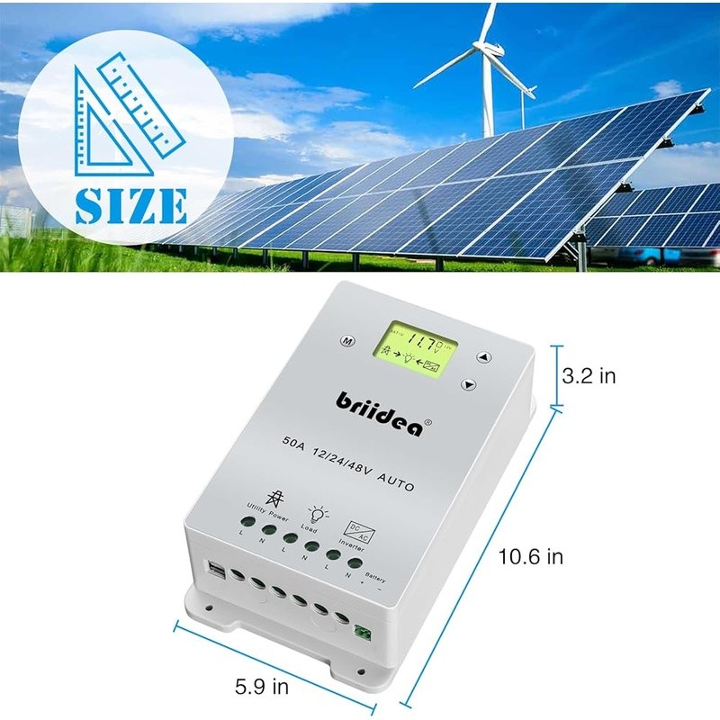 Automatic Solar Transfer Switch 50A 110V 220V LCD Battery Power Monitor New