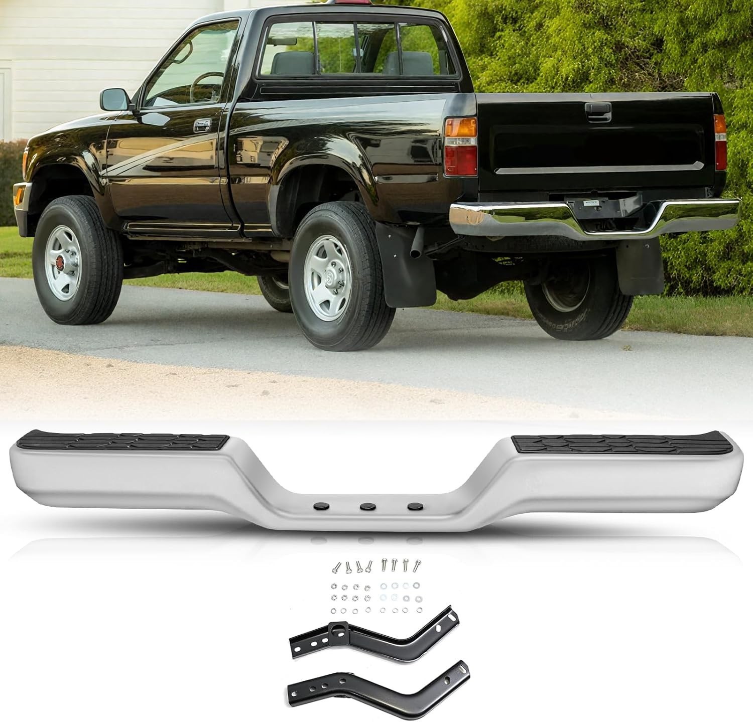 One Piece Rear Bumper Assembly Fits for 1989-1995 Toyota Pickup Back Step Bumper