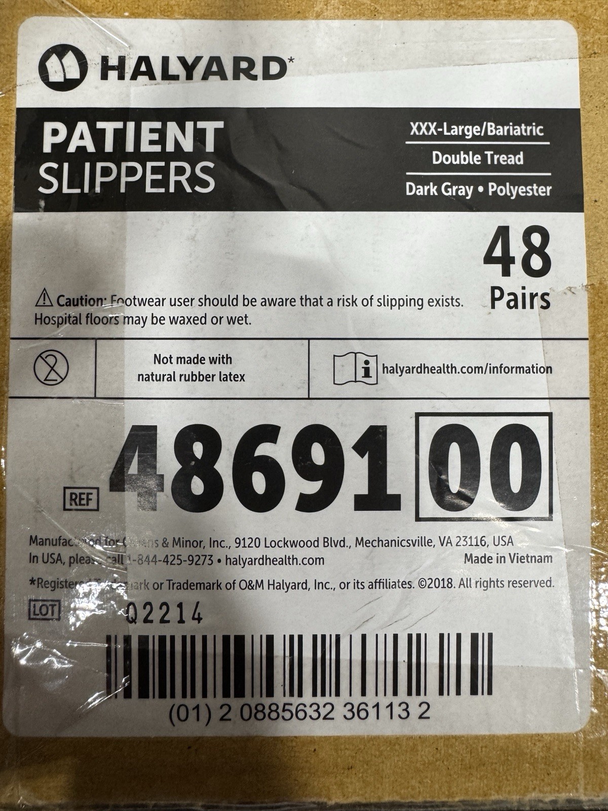 Patient Slippers, XXX-Large, Bariatric, Double Tread, Dark Grey, Polyestr, 48/CS
