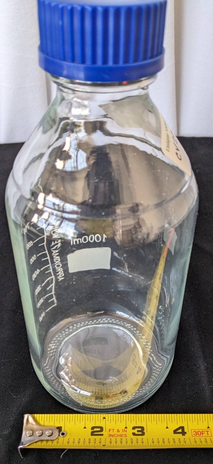 1000ml Lab Bottle with Lid 9.25″H x 4″W Clear Glass 1000ml Approx Increment