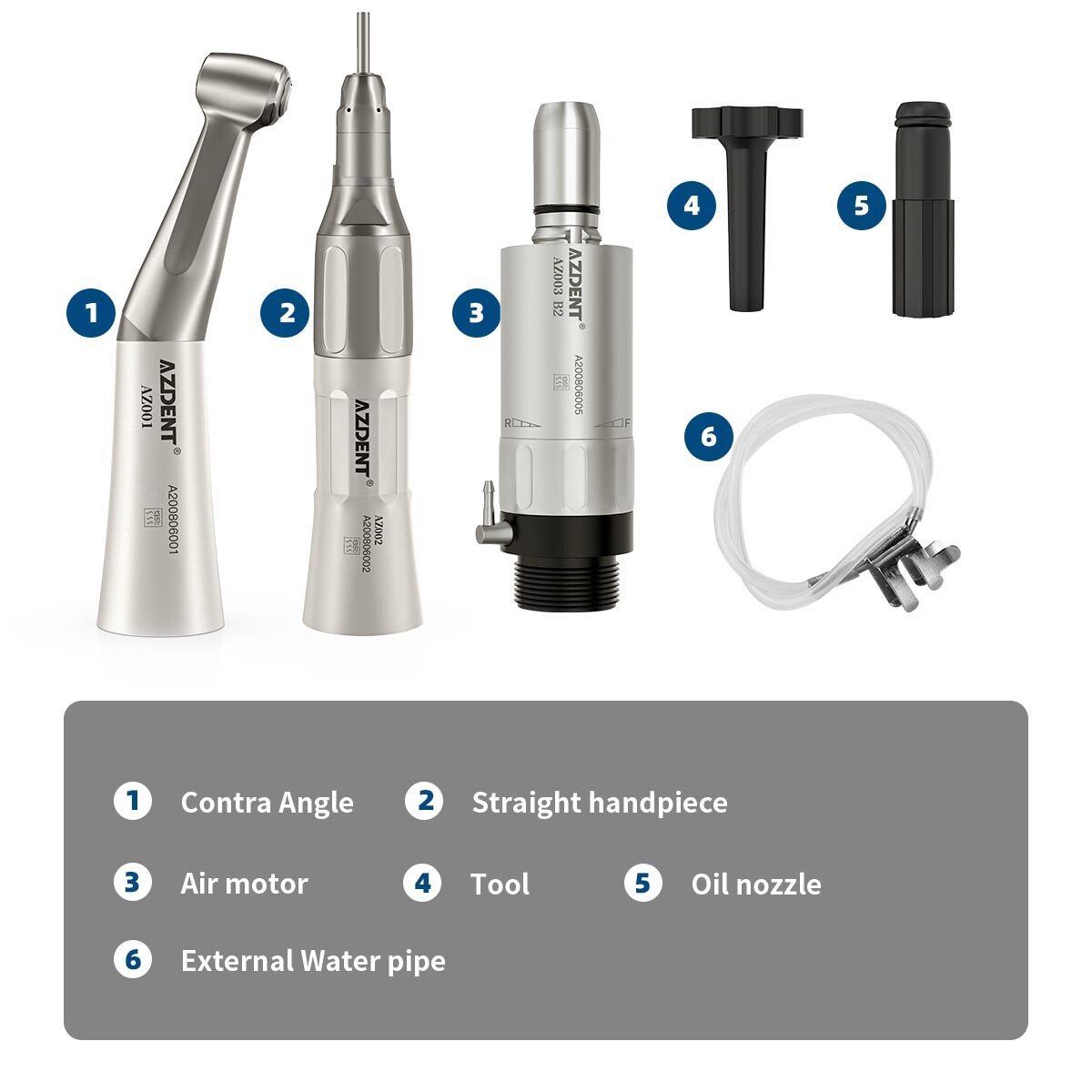 AZDENT Dental Slow Low Speed Handpiece Straight Contra Angle Air Motor 4/2Holes