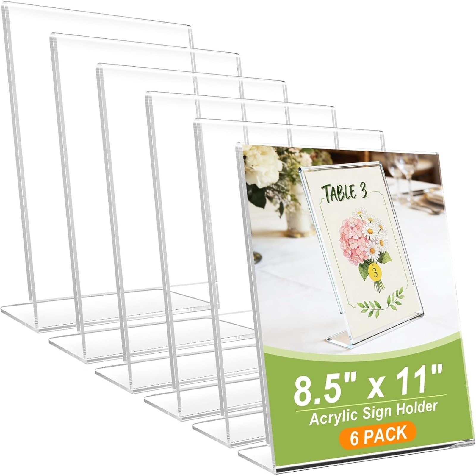 6 PACK Acrylic Sign Stand 8.5″ x 11″ Plastic Clear Table Display Paper Holder
