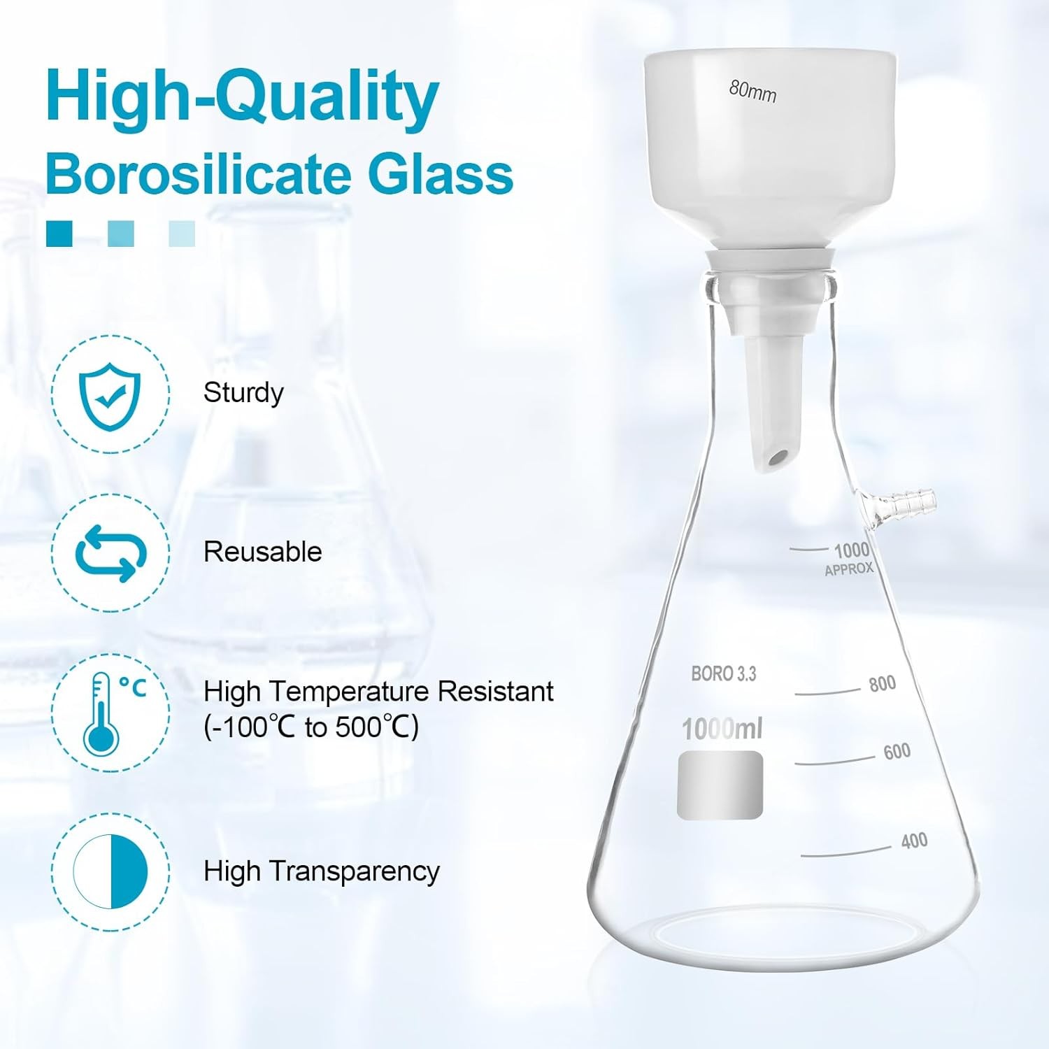 1000ml Lab Buchner Funnel Vacuum Filter Bottle Kit with Manual Hand Vacuum Pump