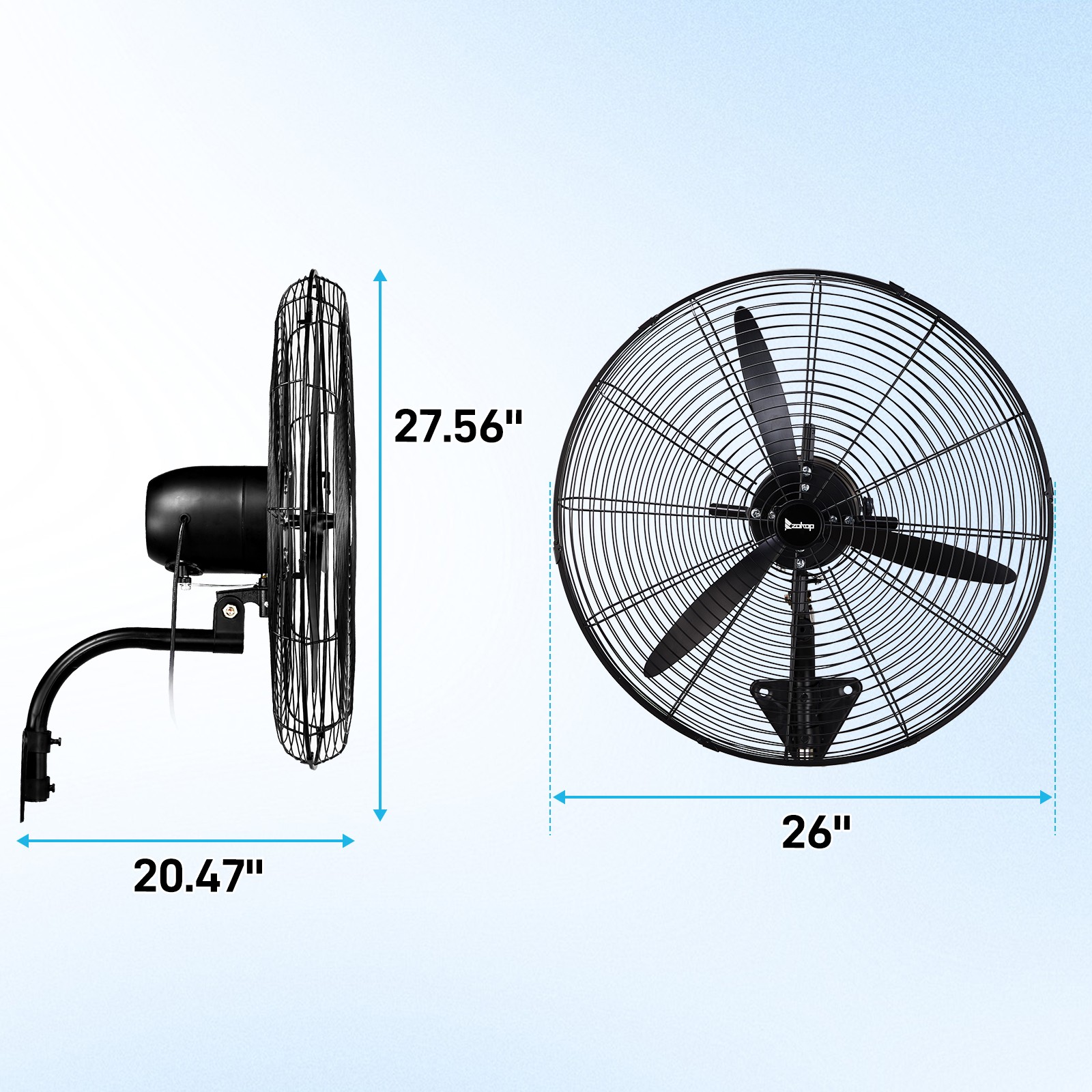 26″ Oscillating High Velocity Industrial Wall Mounted Heavy Duty Shop Fan, Black