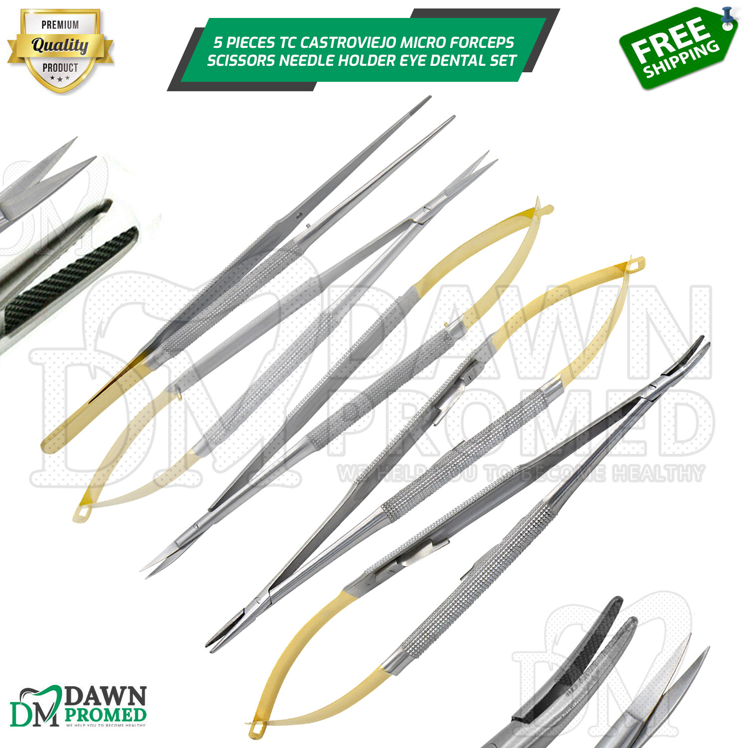 5 TC Castroviejo Micro Surgery STR + CVD Scissors Needle Holder Forceps German G