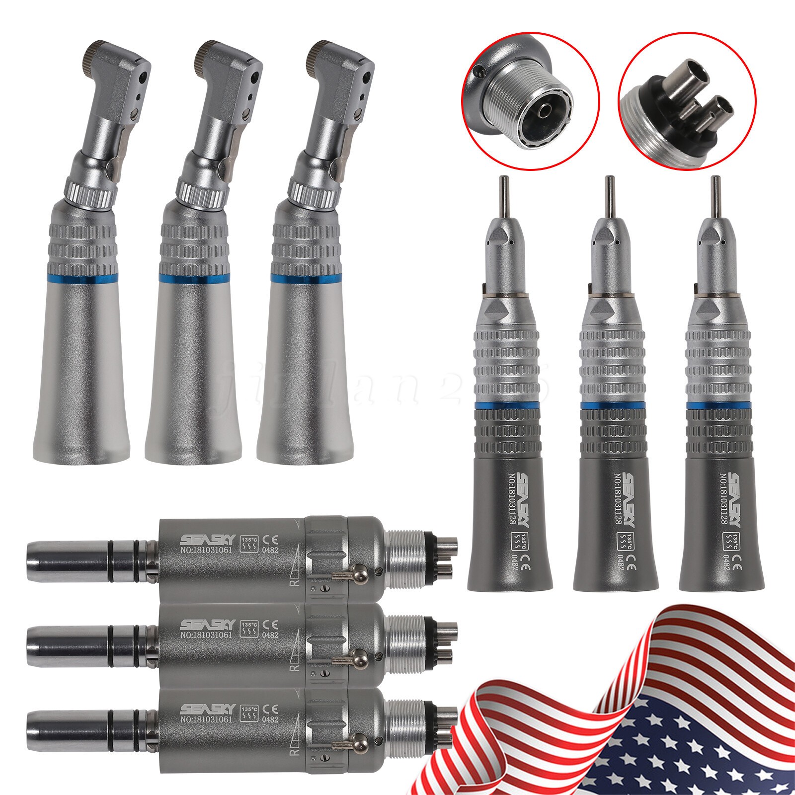 Dental Slow Speed Handpiece Contra Angle/Straight /Air Motor 4Hole NSK Style NEW