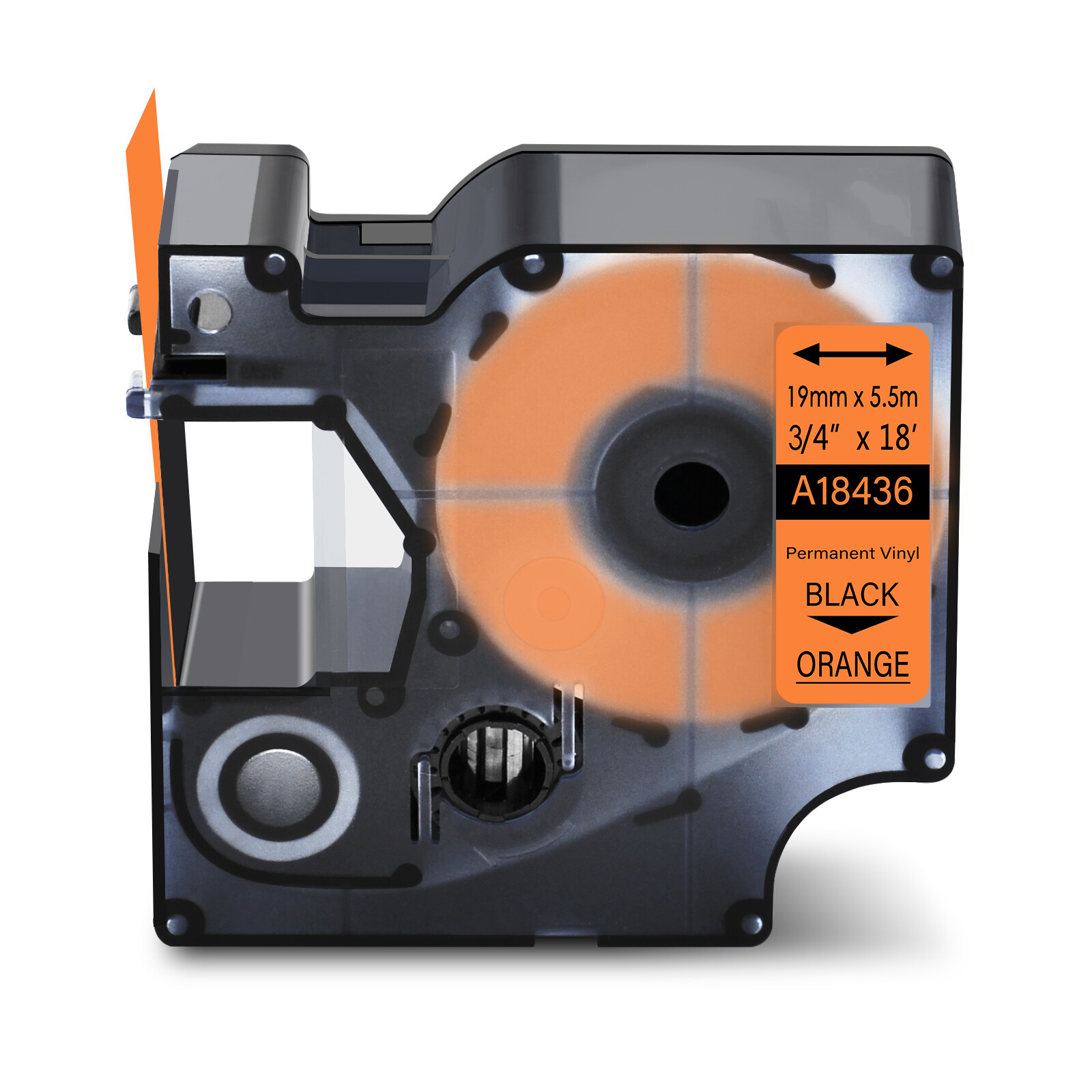 1PK Black on Orange 18436 IND VINYL Label Tape 19mm for Dymo Rhino 5000 5200