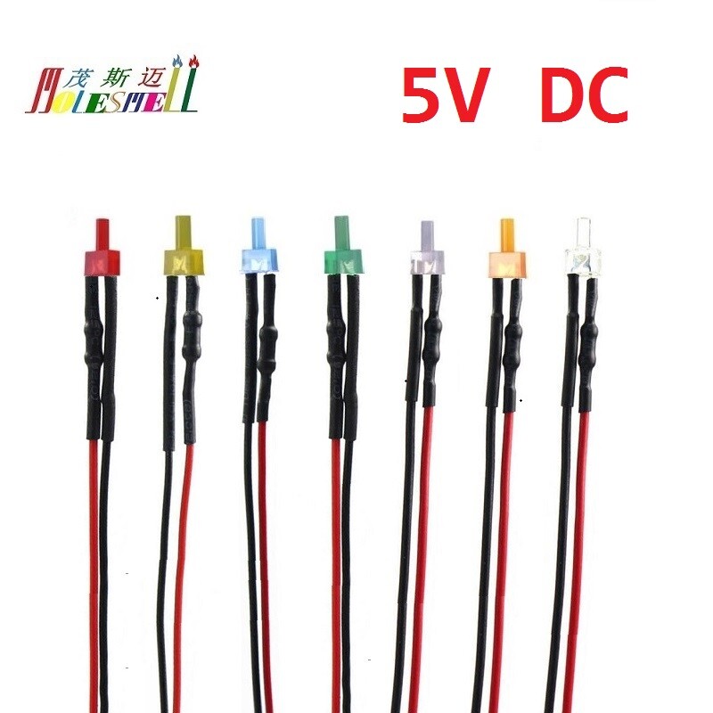 2mm 5V Flat Top Pre-Wired Red Yellow Blue Green White Orange Warm white Leds