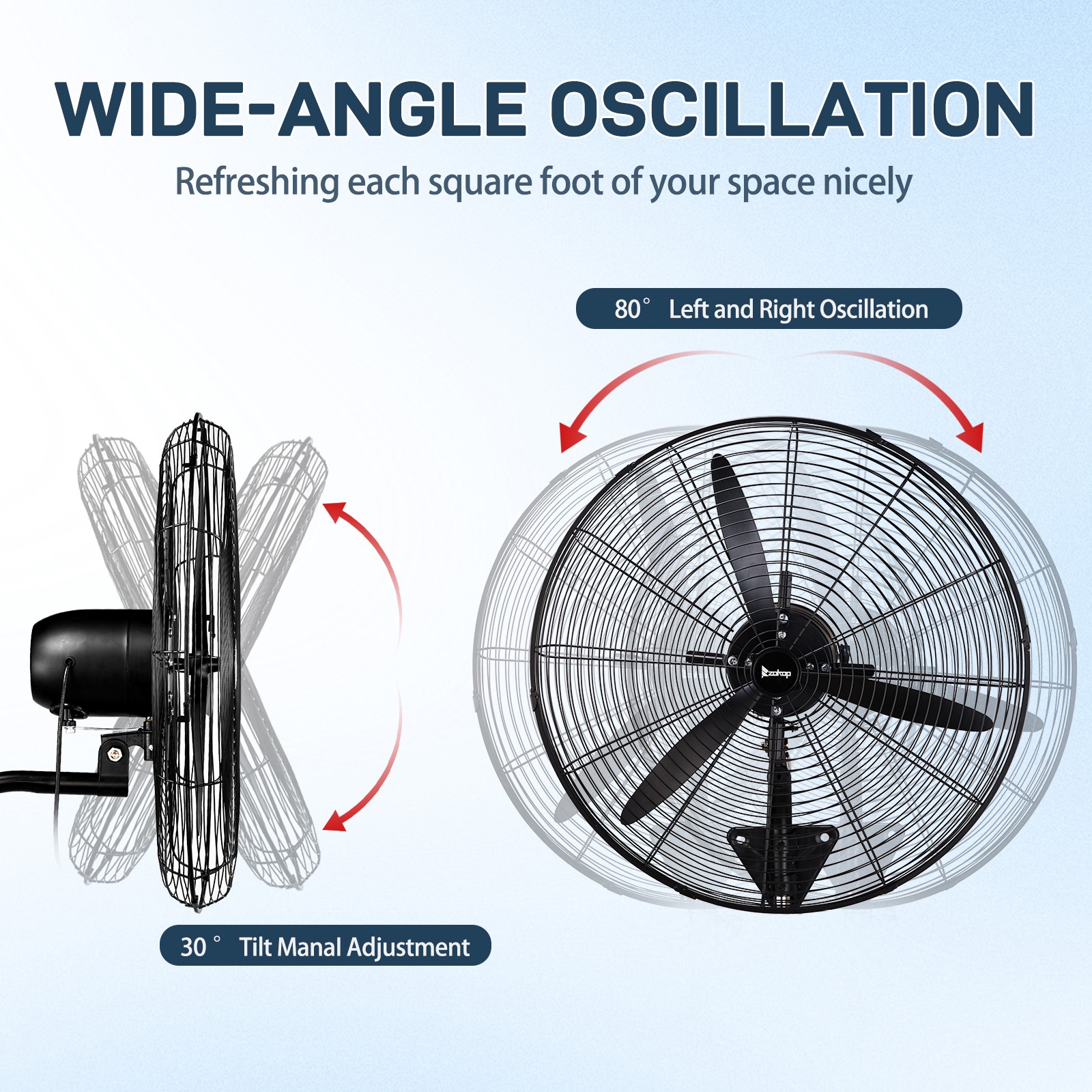 26″ Oscillating High Velocity Industrial Wall Mounted Heavy Duty Shop Fan, Black