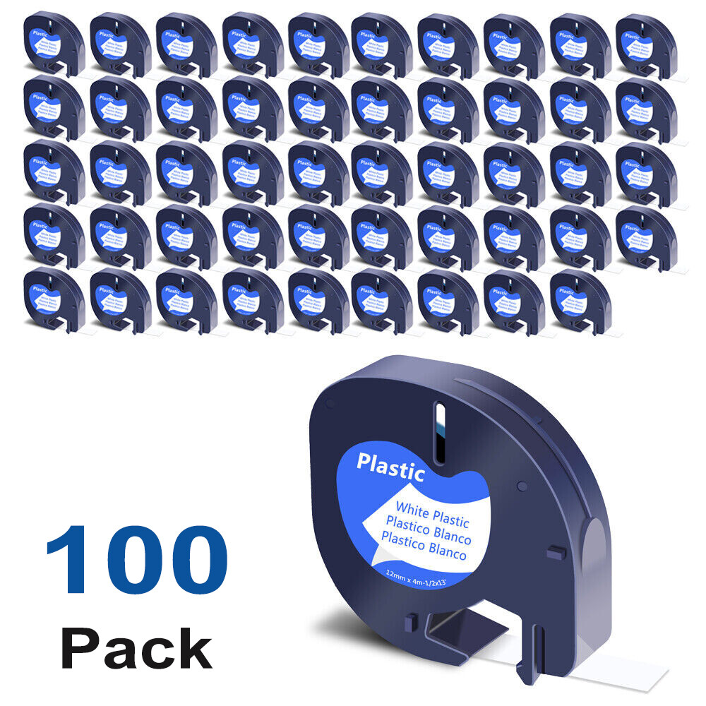 100PK 91331 Compatible Dymo LetraTag 91201 White Plastic Label Tape 1/2″ LT-110H