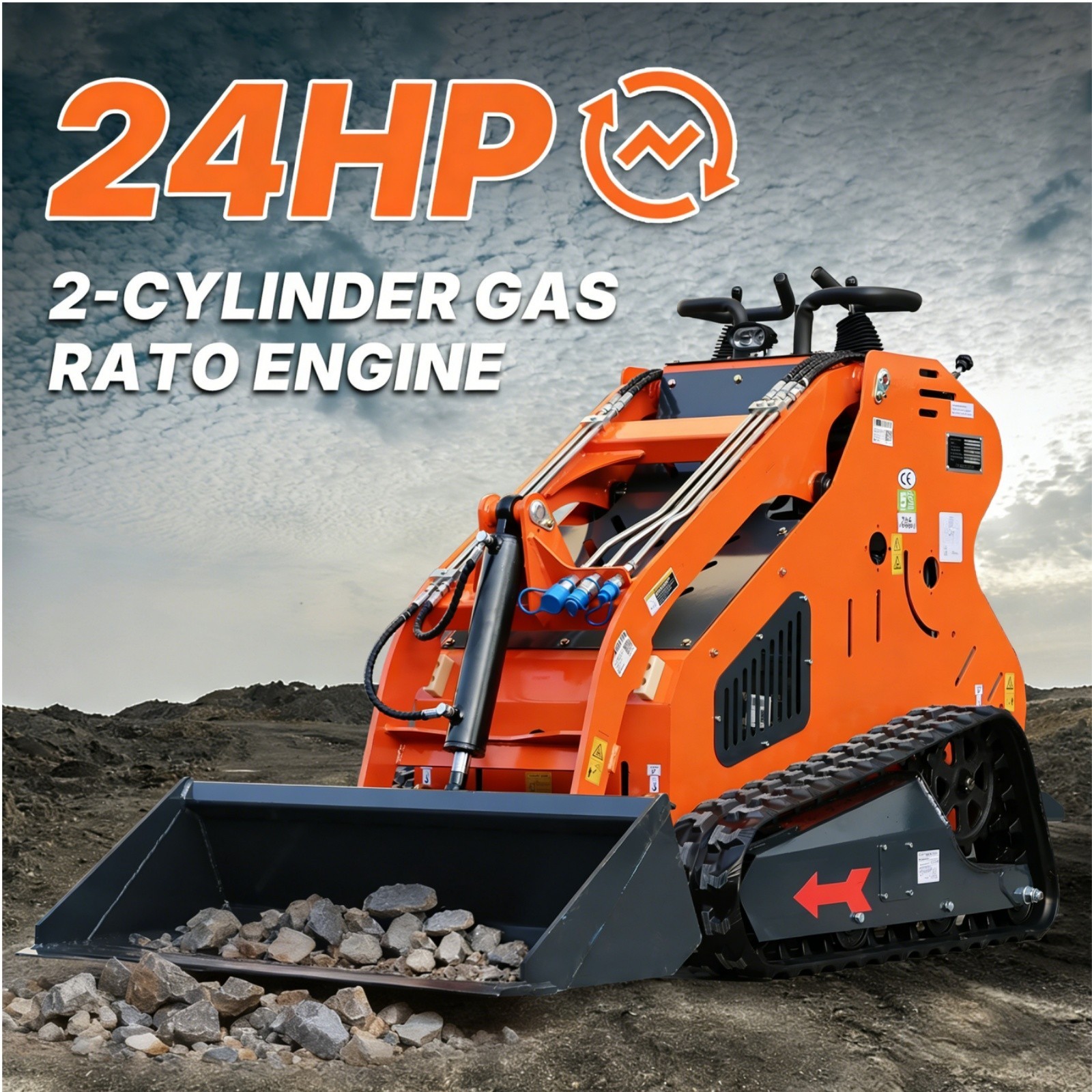 Upgraded Mini Skid Steer 24HP Twin cylinder Tracked Loader Three-stage Pump