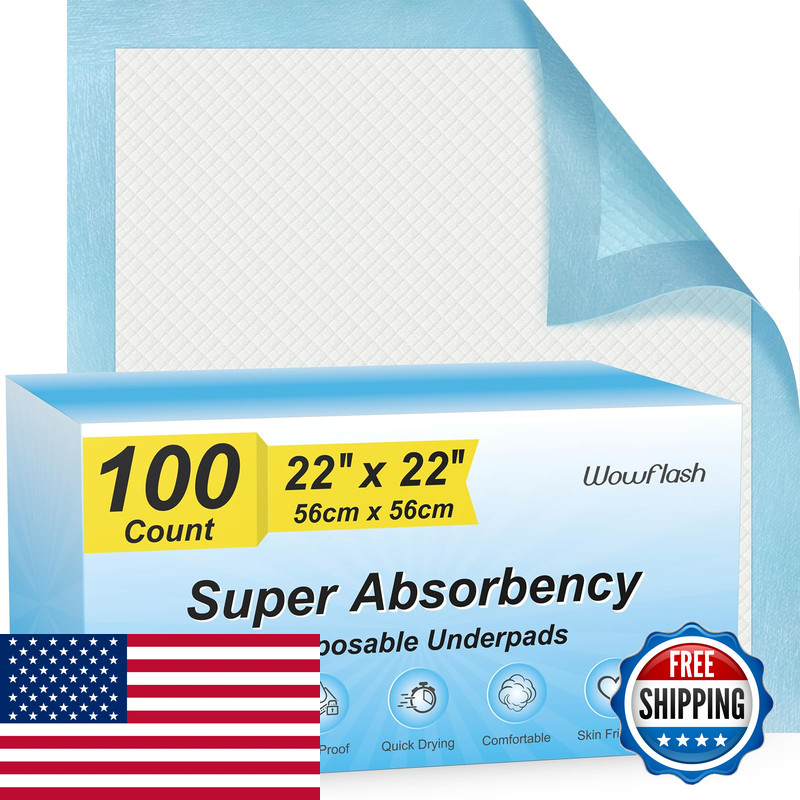 Wowflash 100 Count 22 X 22 Super Absorbency Disposable Underpads Leakproof