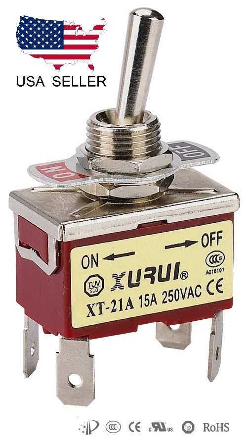 HEAVY DUTY DPST ON-OFF TOGGLE SWITCH 20A 125V, 15A 250V SPADE TERMINALS (21A)