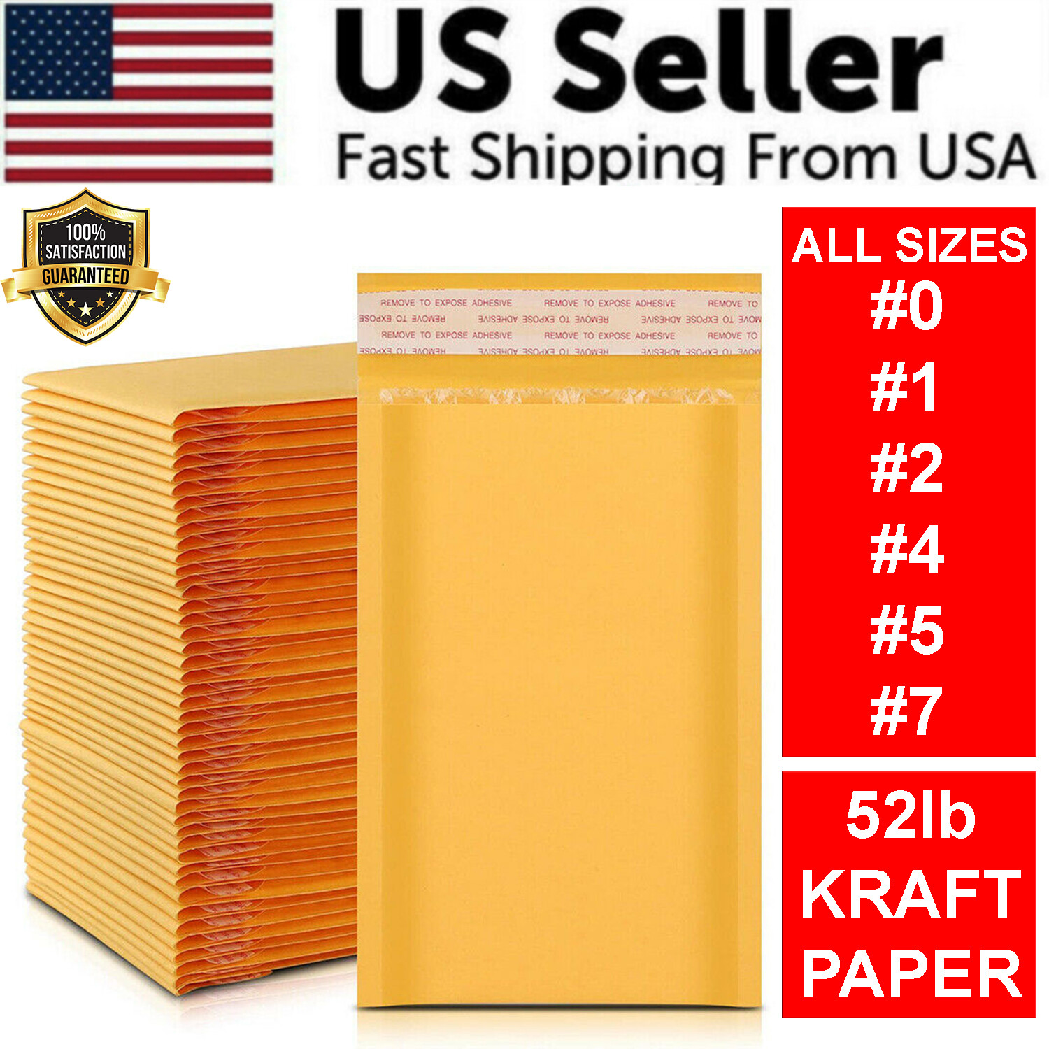 50/100/200/500 Kraft Bubble Mailers Padded Envelope Shipping Bags Seal Any Size