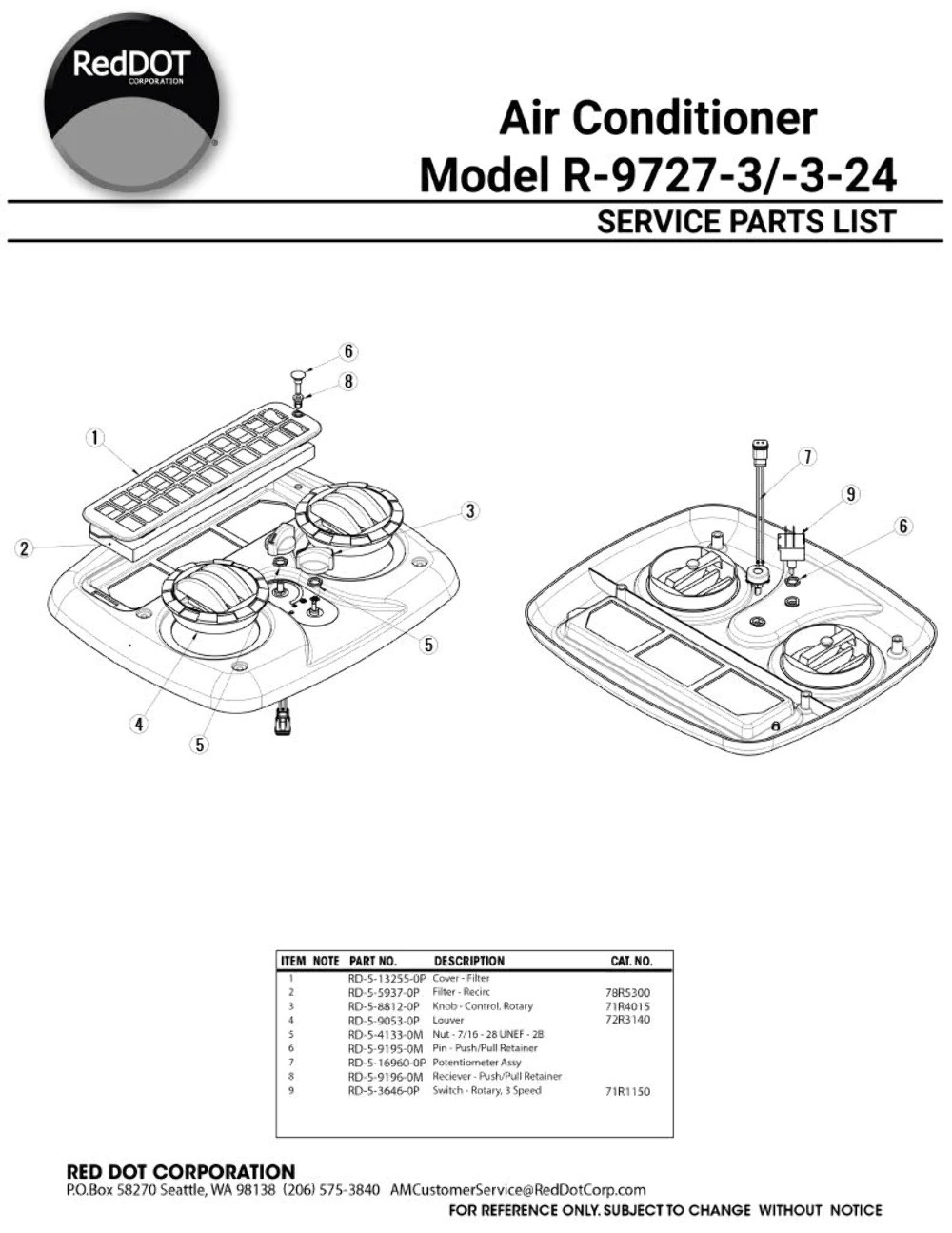 Red Dot AC Unit 12v Rooftop Mount R-9727-3P