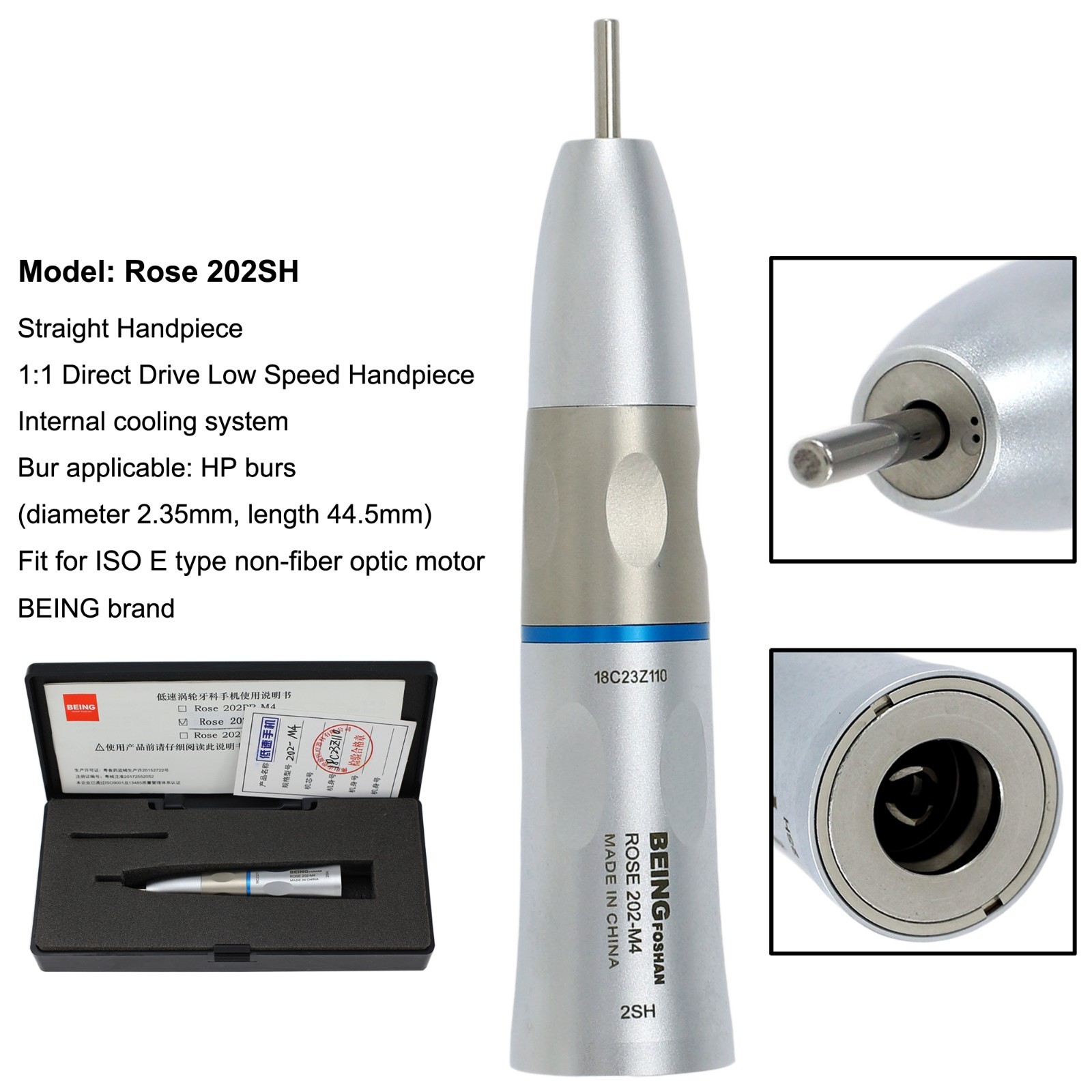 BEING Dental Slow Speed Air Motor Contra Angle Straight Handpiece 4 Hole KAVO