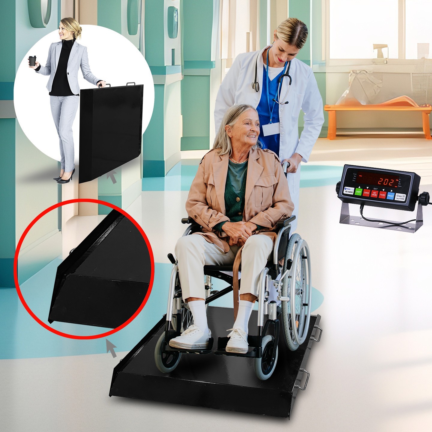 Prime Scales PS-1000WCS Ultra Portable Wheelchair Scale 31″Wx33″Lx2.5″H