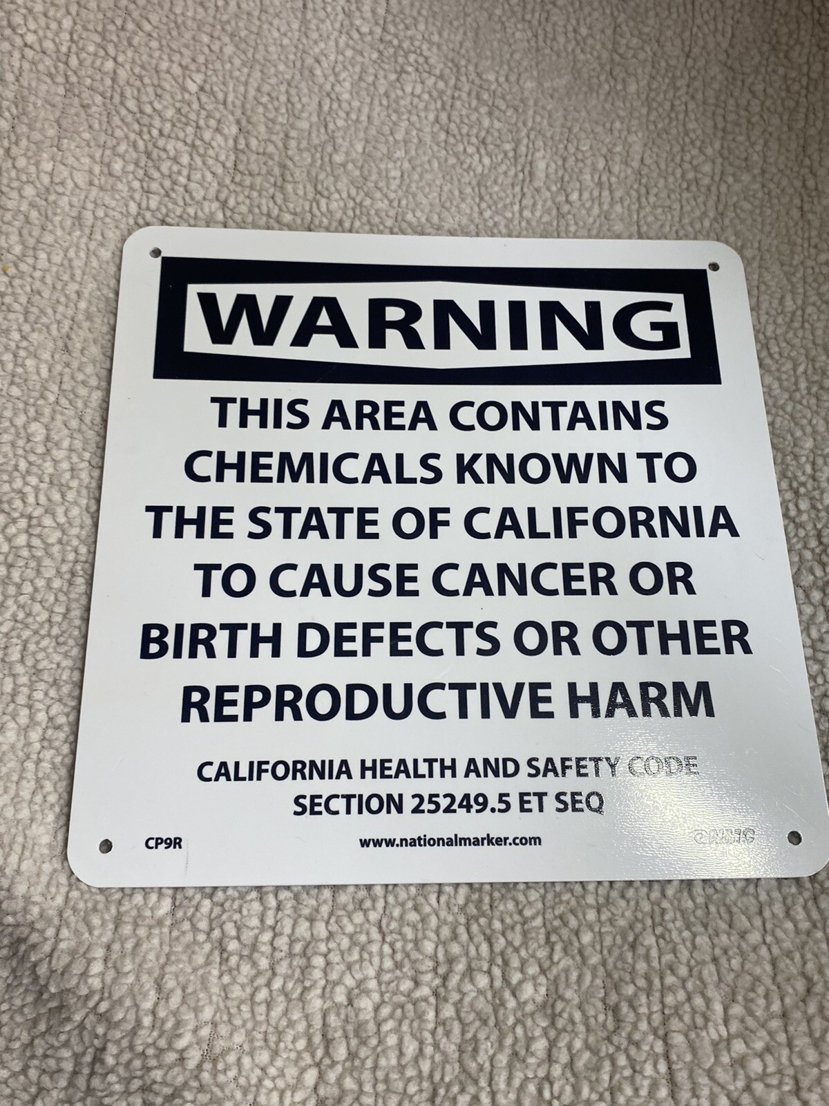 NMC CP9R California Prop 65, Warning This Area Contains Chemicals, 10”x10” Plas.