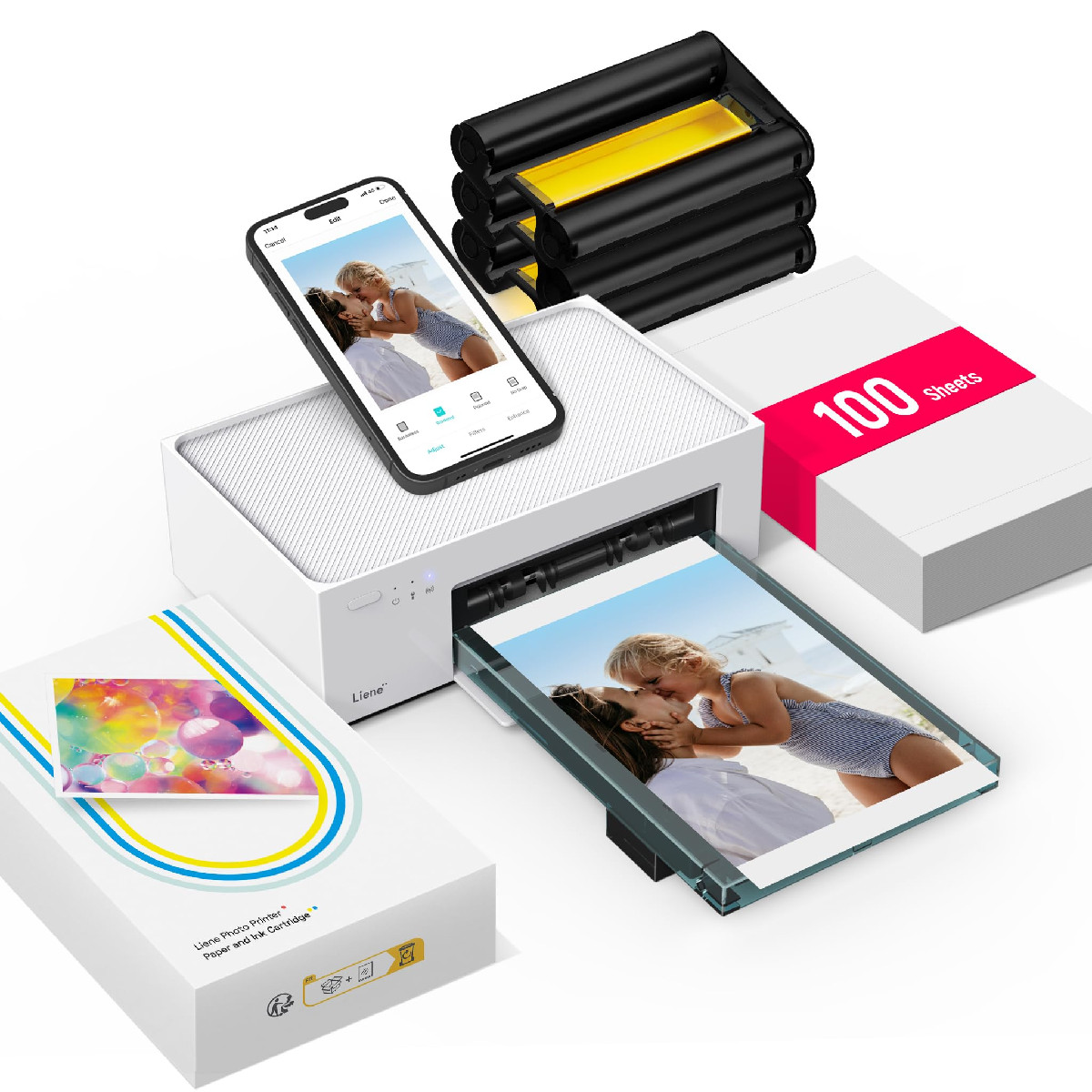 Liene M100 4X6 Photo Printer Phone Printer 100 Sheets 3 Cartridges Full-Color