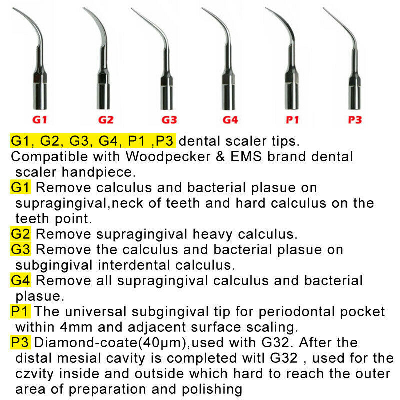 Dental HW-3H Ultrasonic Perio Scaler/G P Piezo Tips for Woodpecker EMS Handpiece