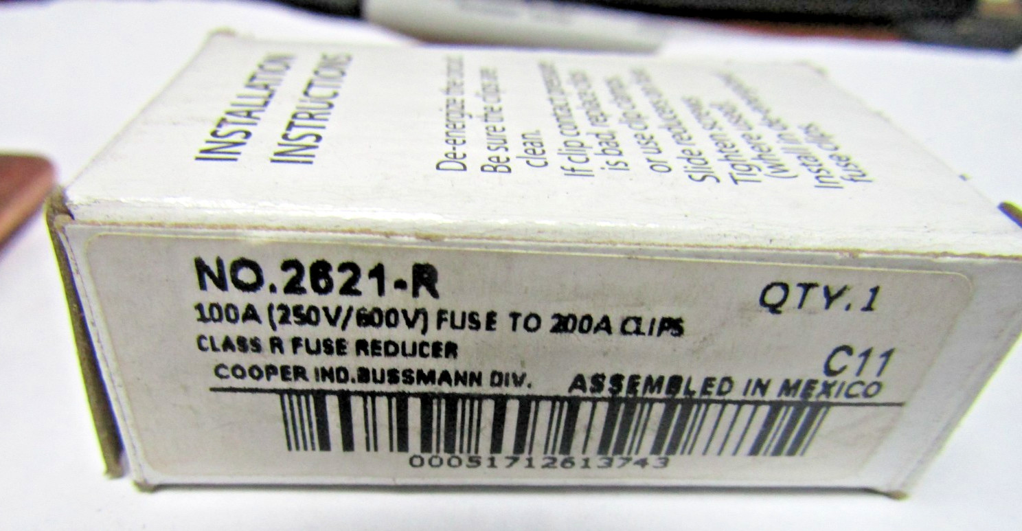 ✌️NEW BUSS 2621-R TORQUE 100A 250 TO 200 AMP 600V CLASS A FUSE REDUCER CLASS R