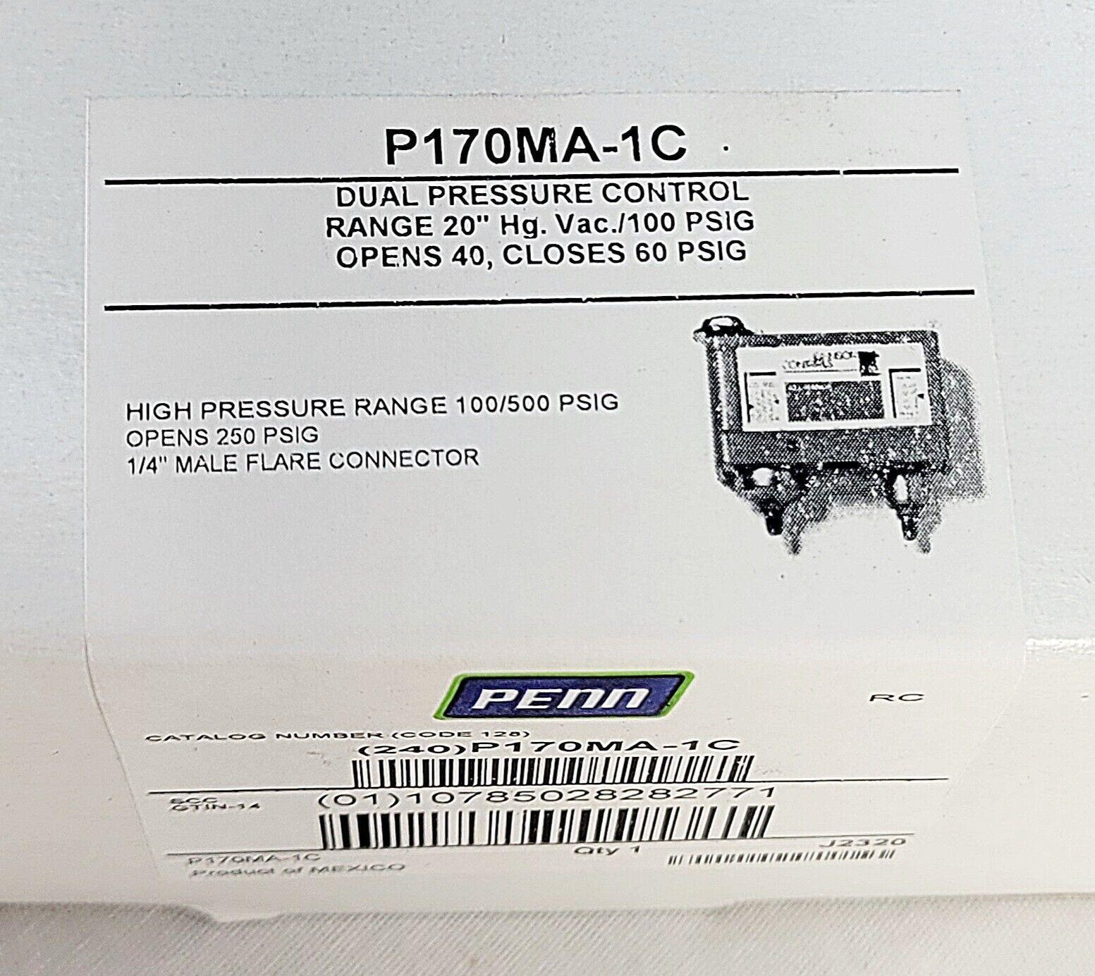 Johnson Controls P170MA-1C Dual Pressure Control SPST w/ Manual Reset LS 20-100