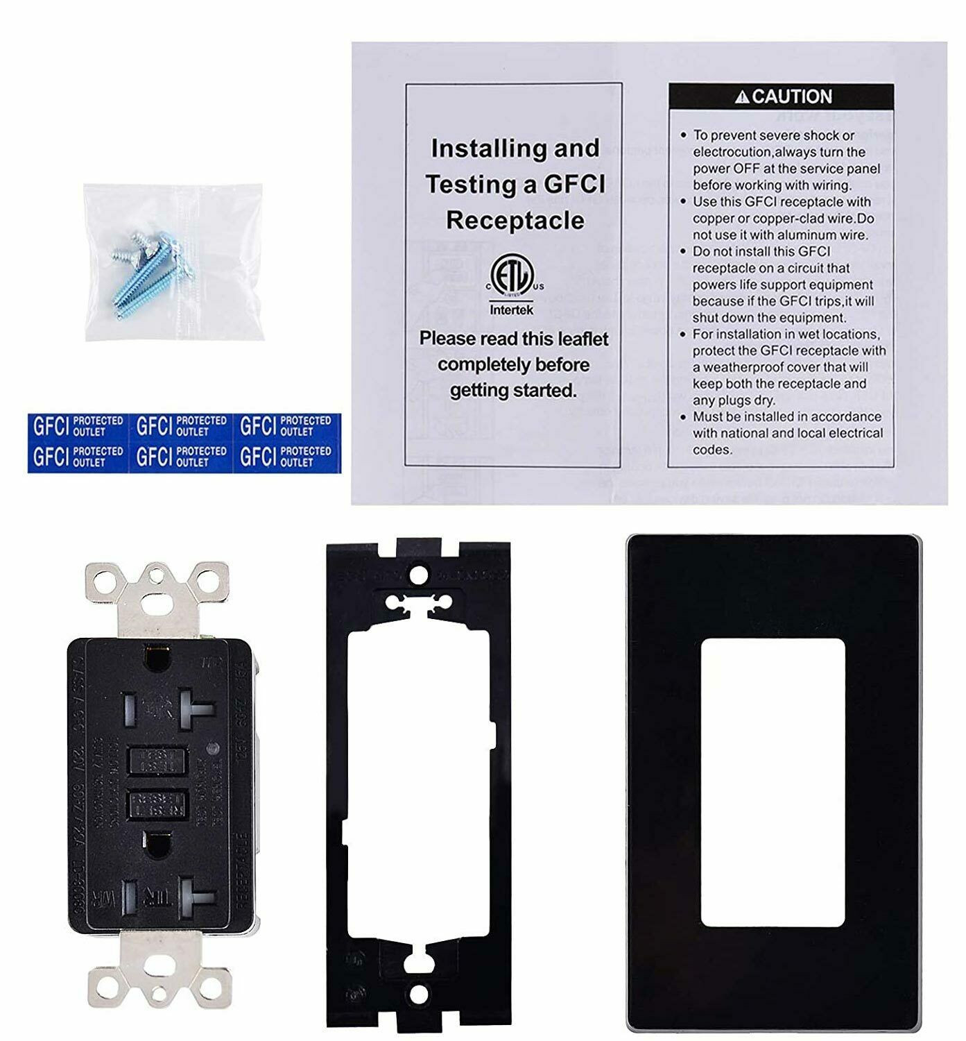 GFCI Outlet 20 Amp duplex Receptacles TR WR with Decor Wall Plates Black 3 Pack