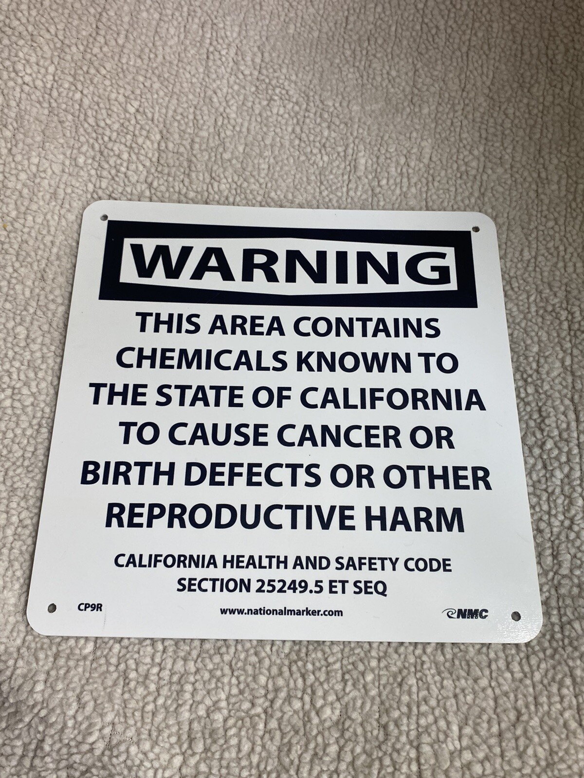 NMC CP9R California Prop 65, Warning This Area Contains Chemicals, 10”x10” Plas.
