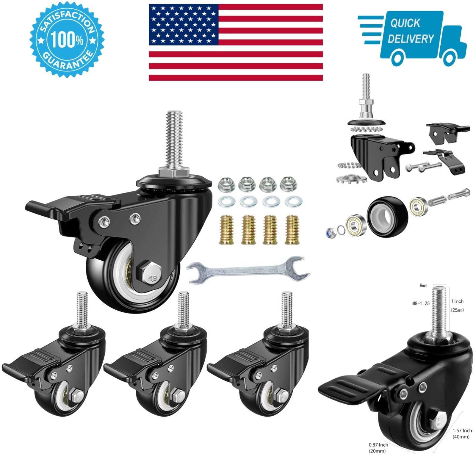 YEEMIGO 1.5 Inch Swivel Caster Wheels Set of 4, Heavy Duty Locking Casters