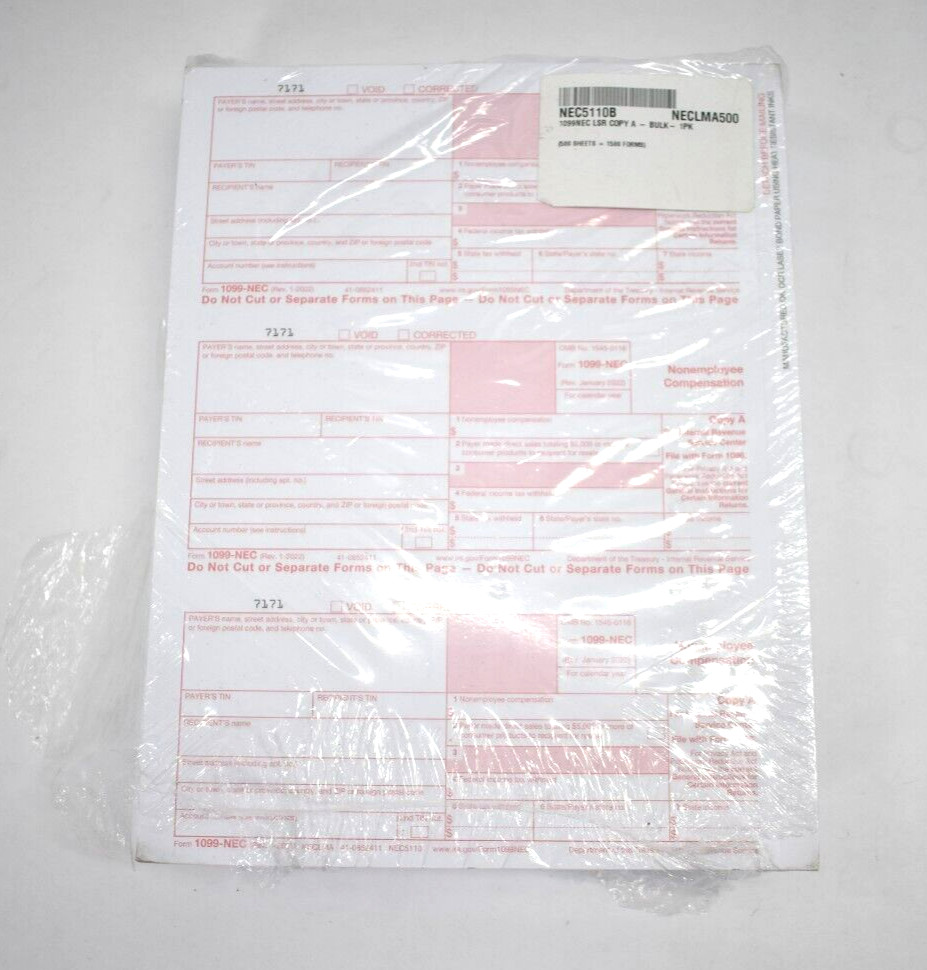NEC Federal Copy A 1099 Non Employee Compensation 500 Sheets Pack NEC5110B