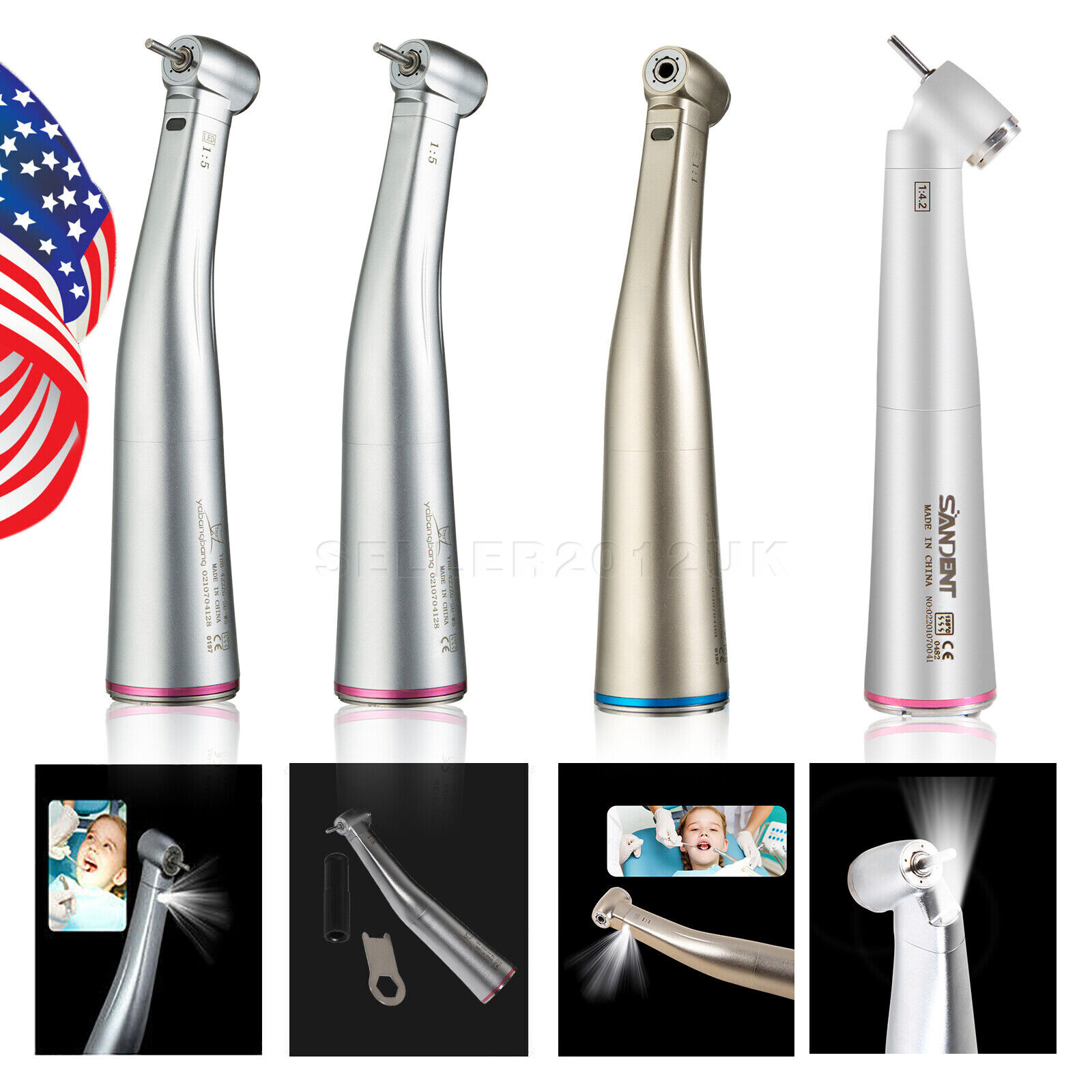 Dental 1:1 1:5 1:4.2 LED Contra Angle Increasing Handpiece Red Ring NSK Style CE