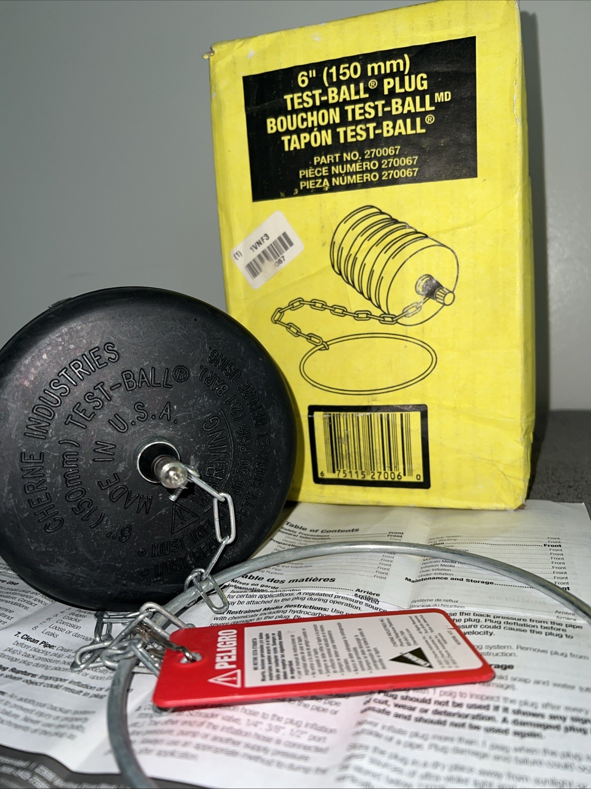 CHERNE 270067 Test Ball Plug, Ring & Chain, 6″