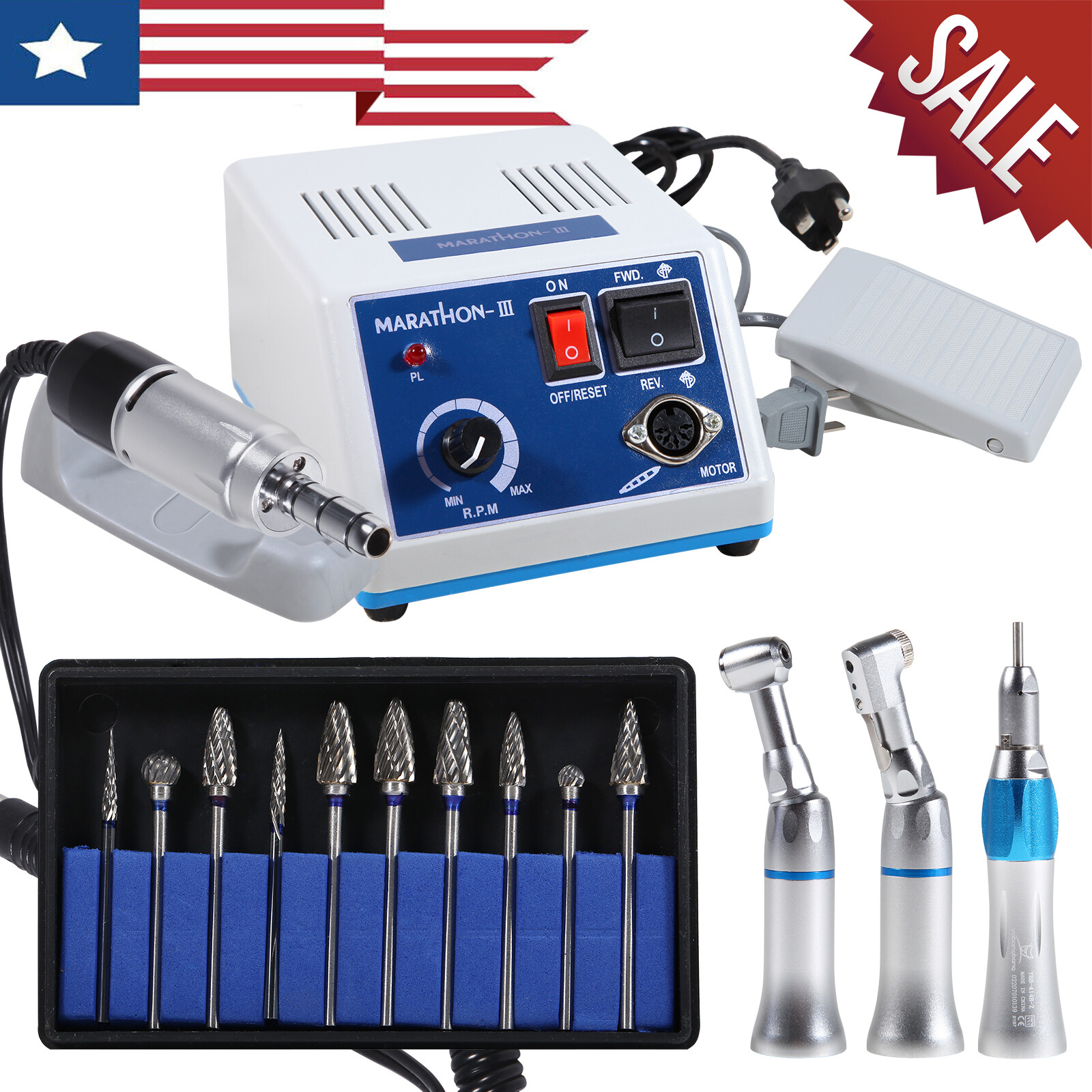 Dental Electric Micromotor Polisher Marathon/Contra Angle/Straight Handpiece new