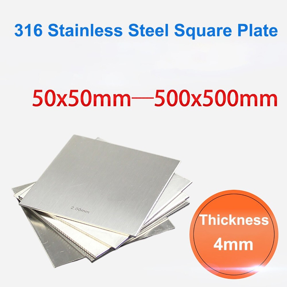 Thick4mm 316Stainless Steel Square Plate Polished Sheet 50/100/150/200/250/300mm