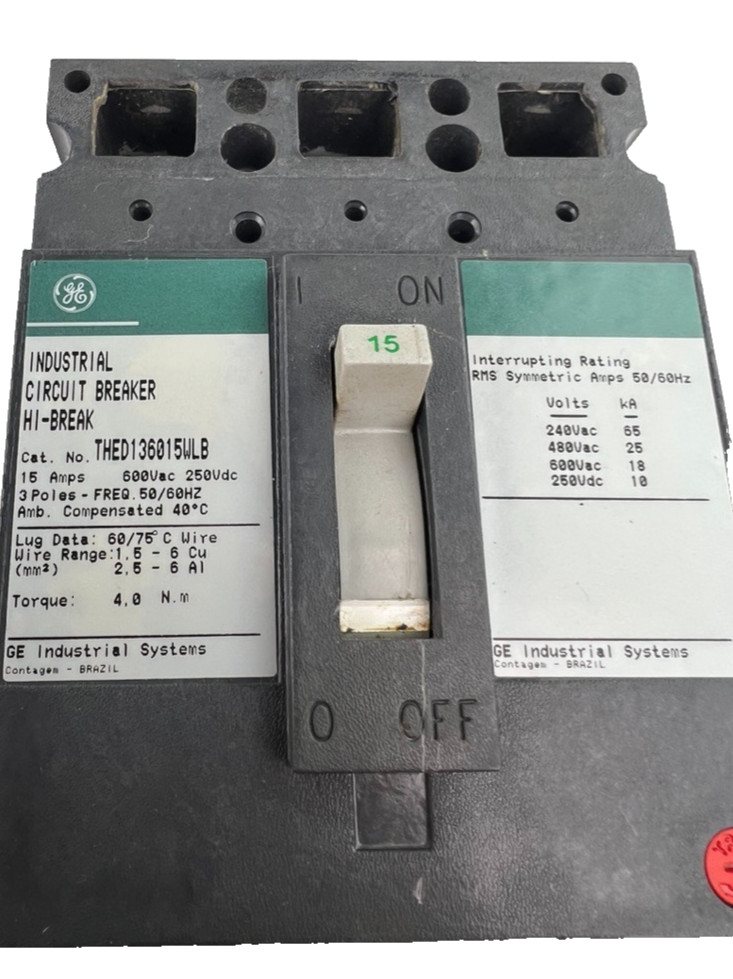 GE THED136015WLB 3 Pole 15 Amp Circuit Breaker 600VAC 3P 15A — RUST READ