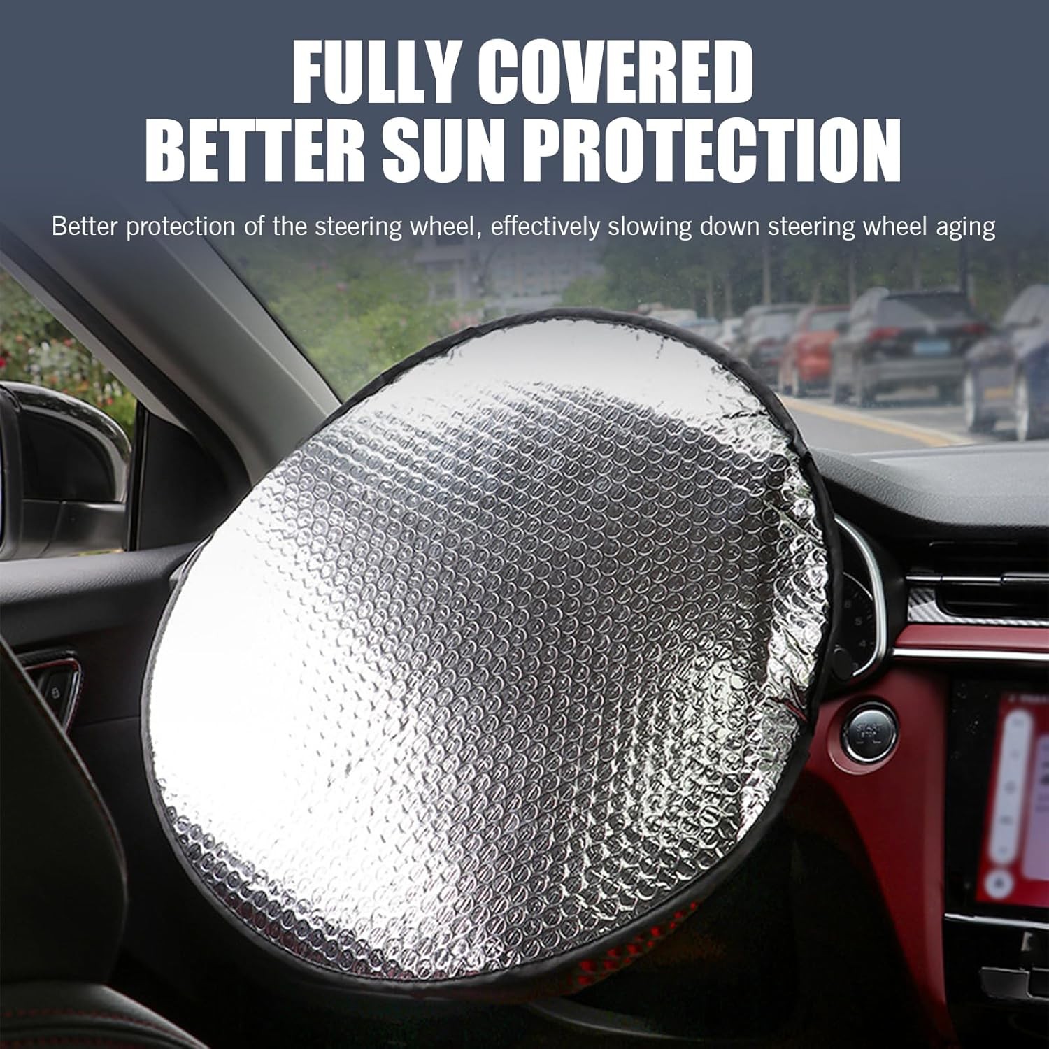 Universal Car Steering Wheel Sun Shade & Heat Shield, Aluminum Foil UV Protector