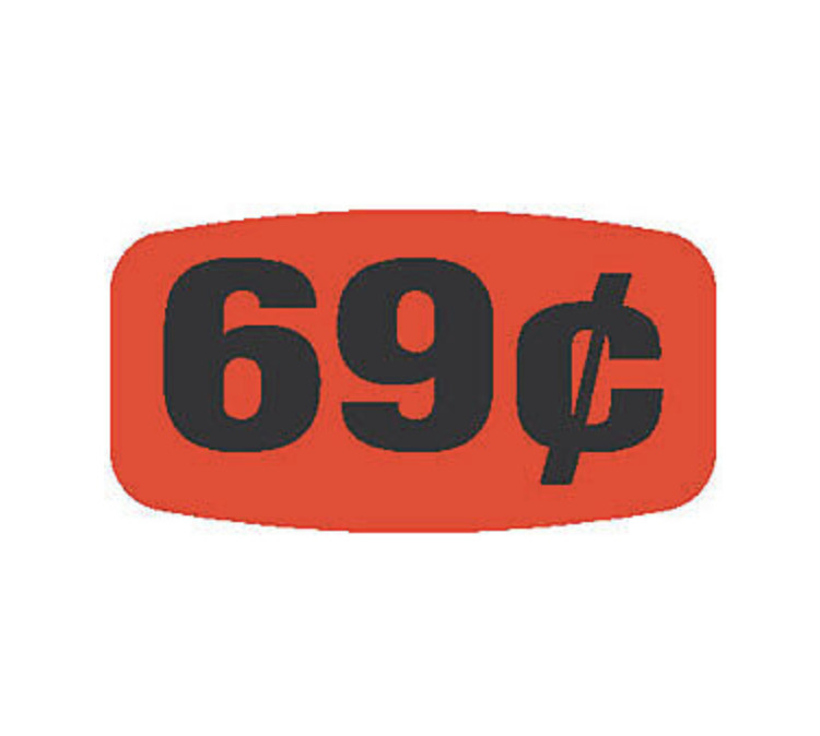 1000 each .69 cents Price Labels Fl Red Blk Stickers .625 x 1.25