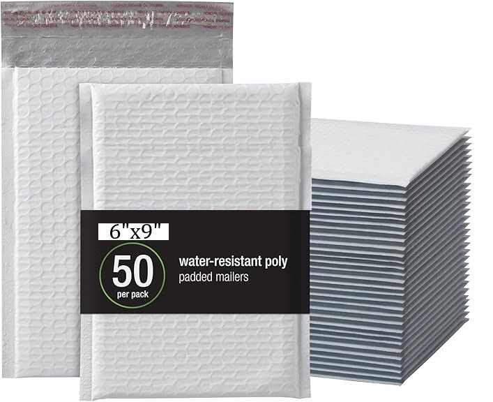 50pcs 6″x9″ White Poly Bubble Envelopes Padded Mailer Water Resistant Self Seal
