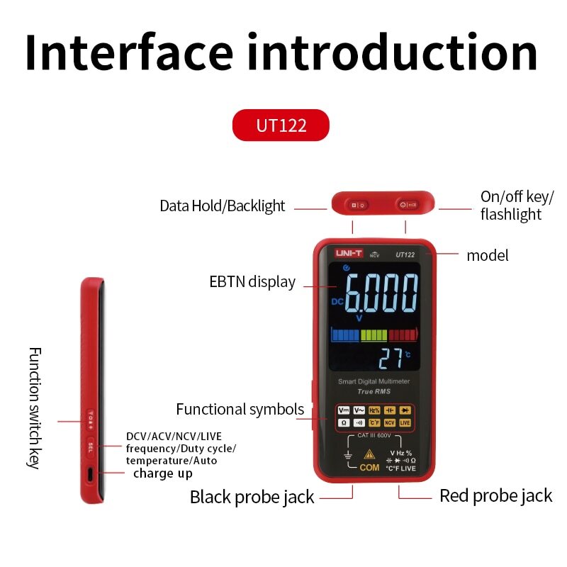 UNI-T UT122 Smart TRMS Multimeter NCV LIVE Dual Display Voltage Tester