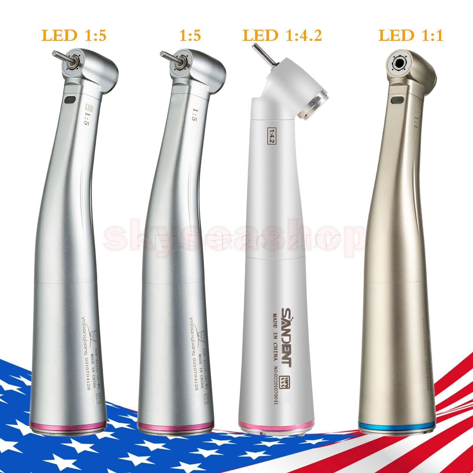 Dental 1:1 1:5 1:4.2 LED Contra Angle Increasing Handpiece Red Ring NSK Style CE
