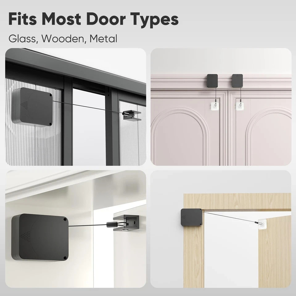 Retractable Automatic Door Closer with Anti-Slam Function – No-Screw Install for
