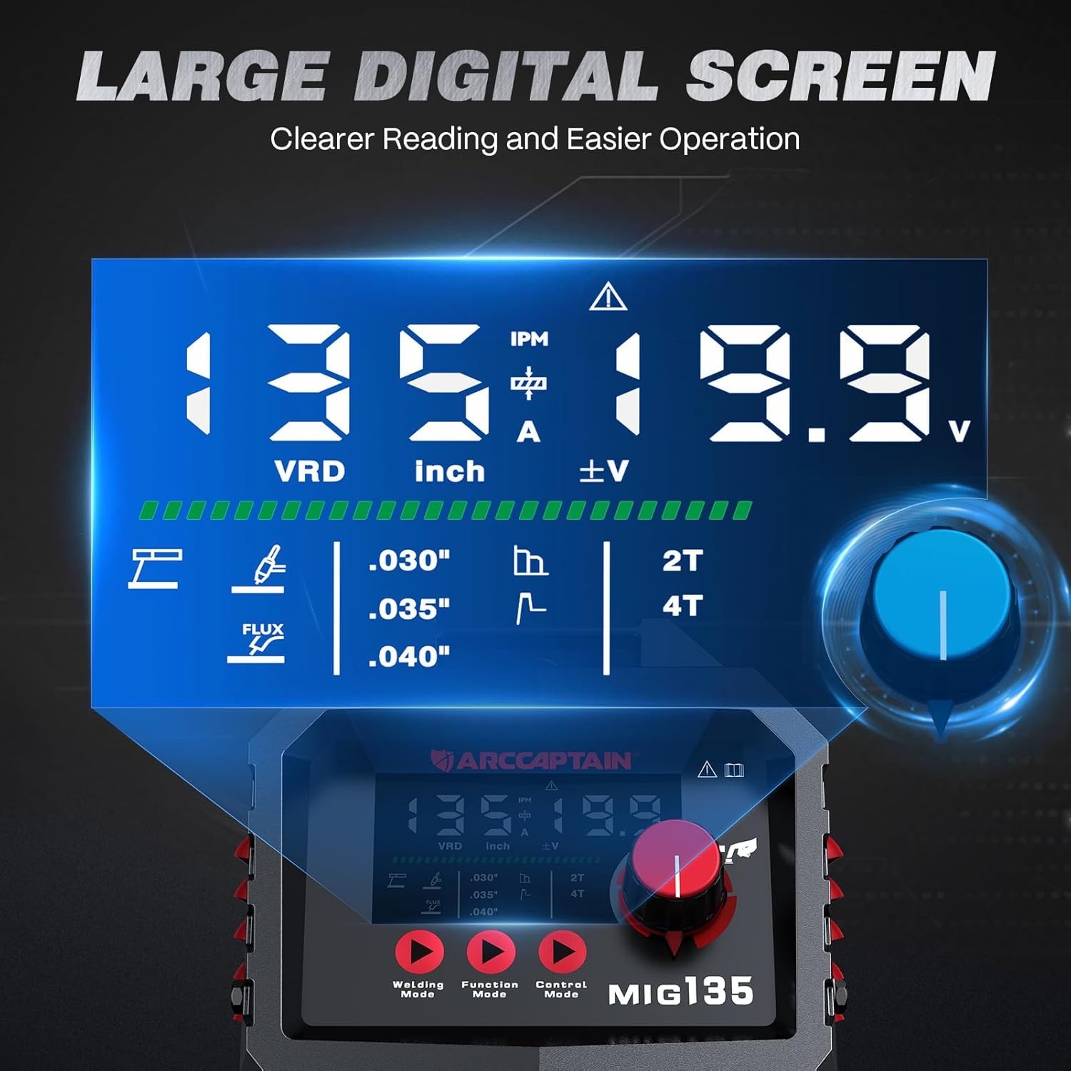 135A MIG Welder [Large LED Display] 110V Welder Flux Core MIG, Lift TIG, St