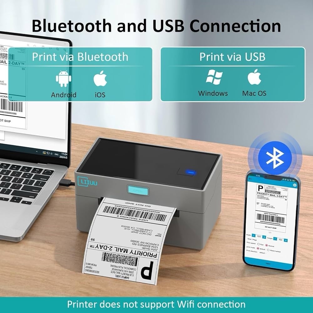 Bluetooth Thermal Shipping Label Printer 4×6 Support iOS iPhone iPad Android……